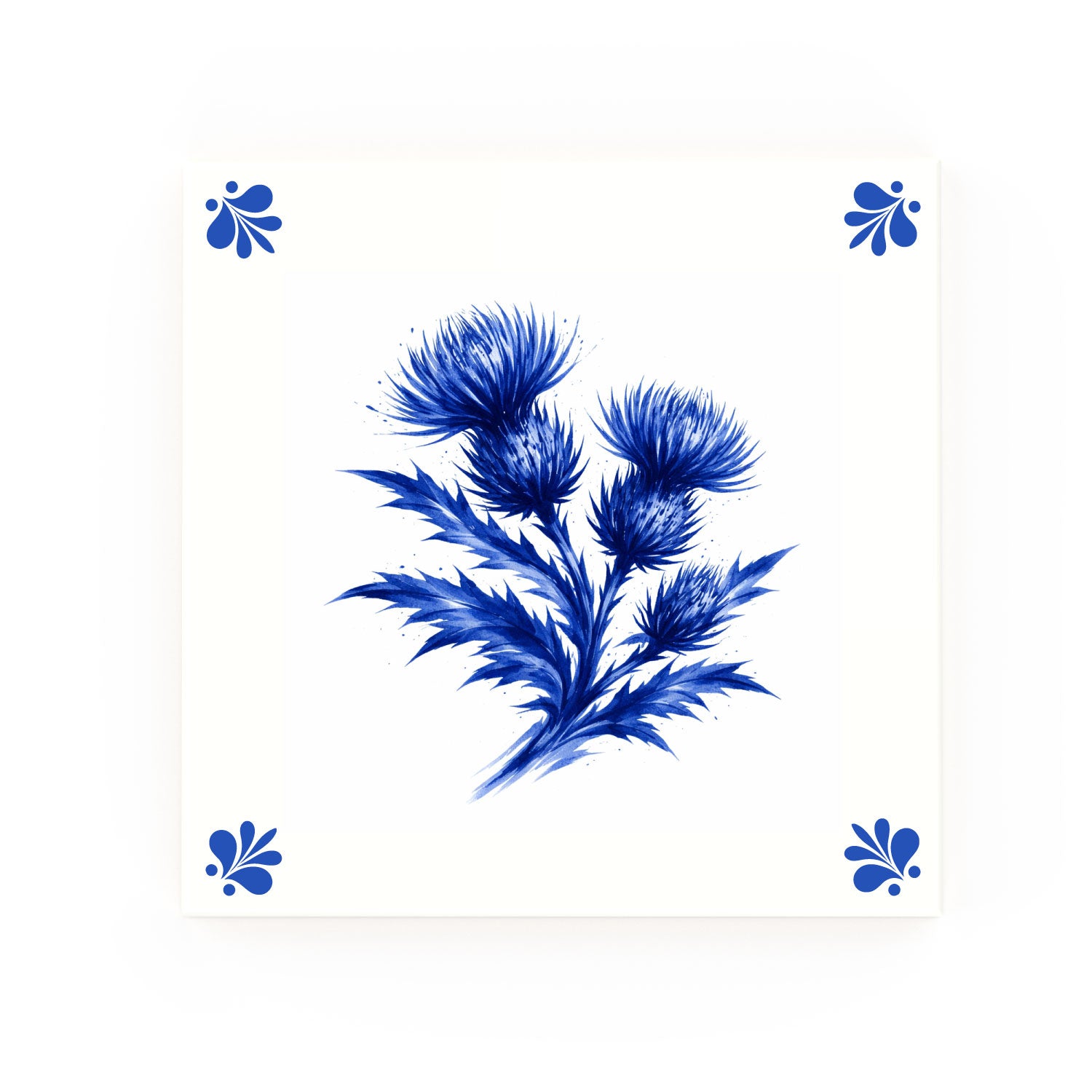 Thistles Delft blue decorative ceramic tile – Modern corner style