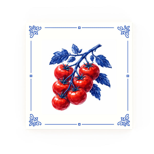 Tomatoes Delft blue decorative ceramic tile – Classic corner style