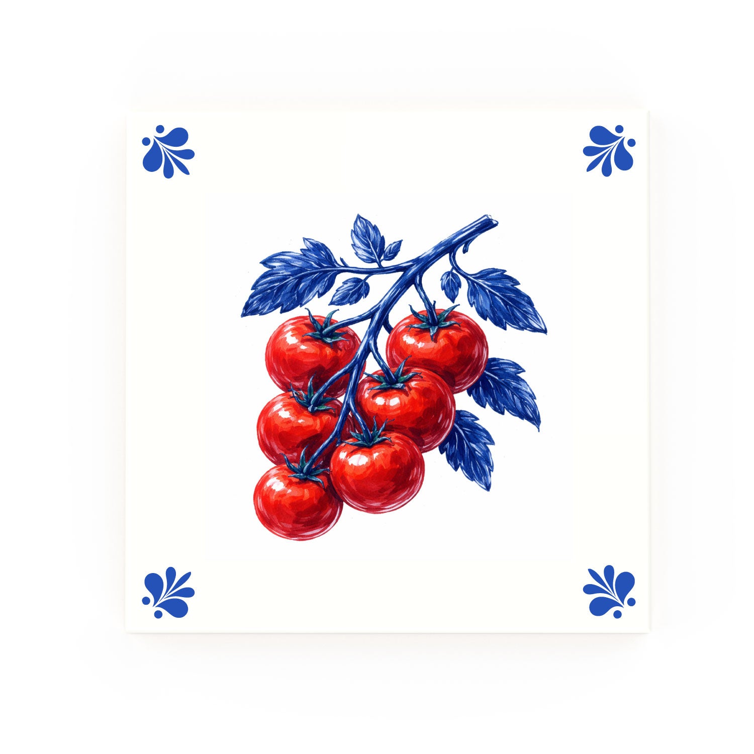Tomatoes Delft blue decorative ceramic tile – Modern corner style