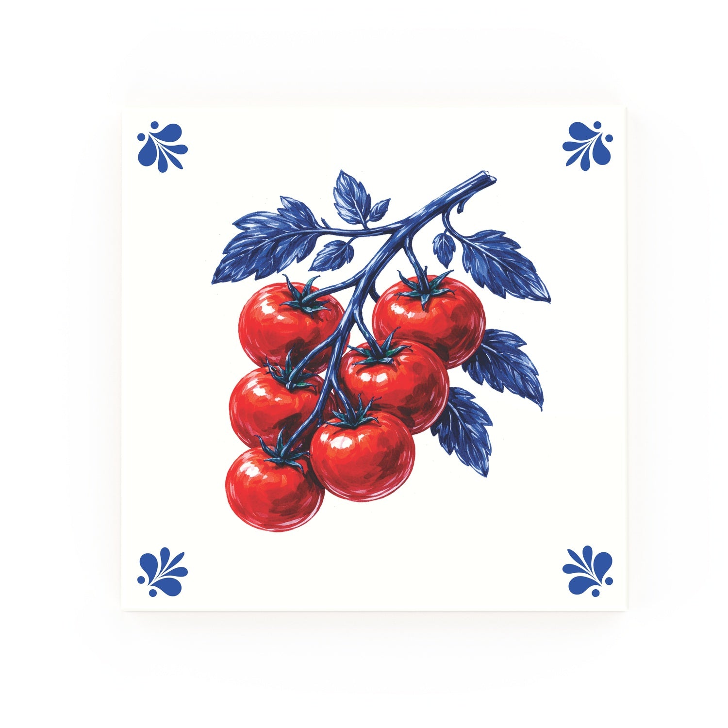 Tomatoes Delft blue decorative ceramic tile – Modern corner style