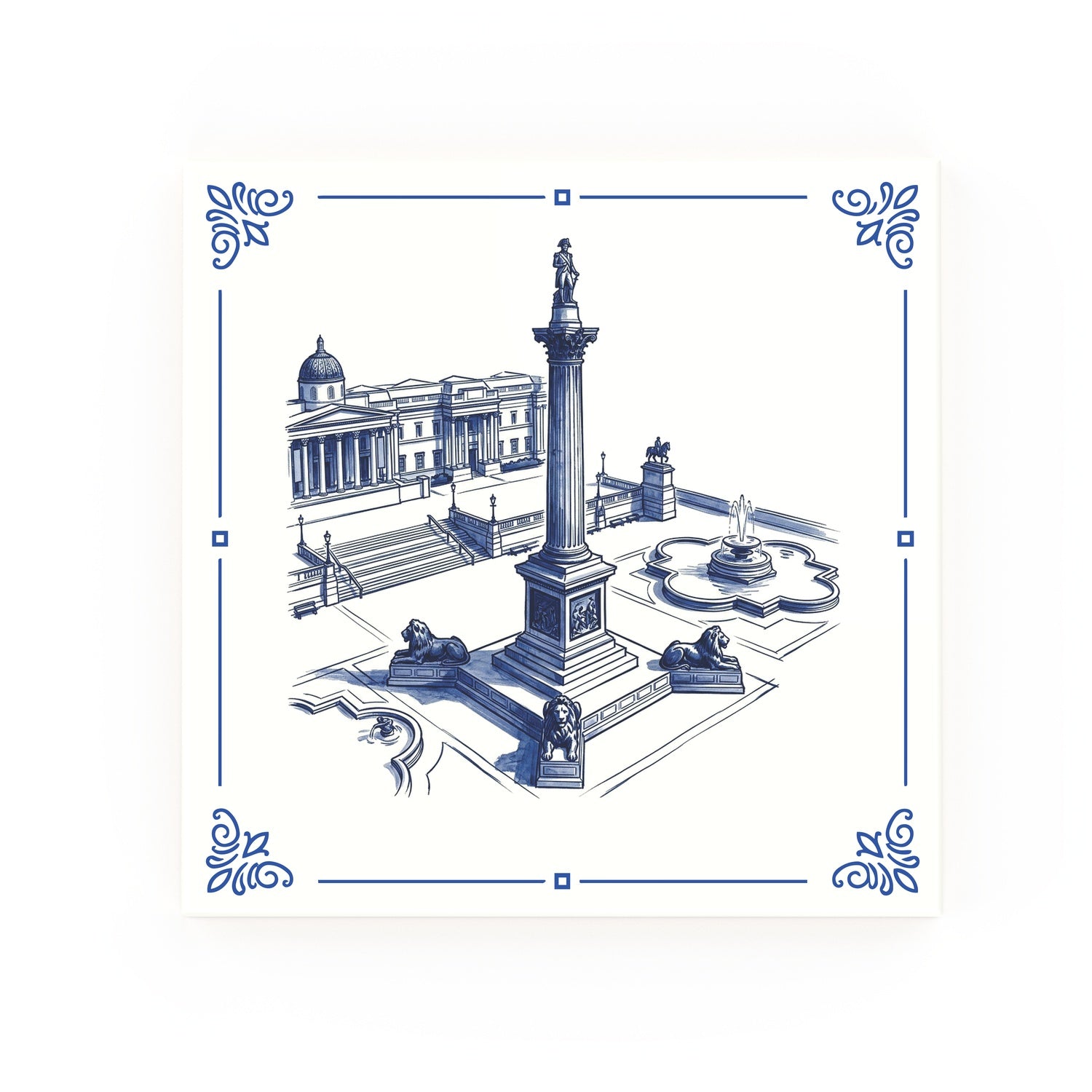 Trafalgar Square Delft blue decorative ceramic tile – Classic corner style