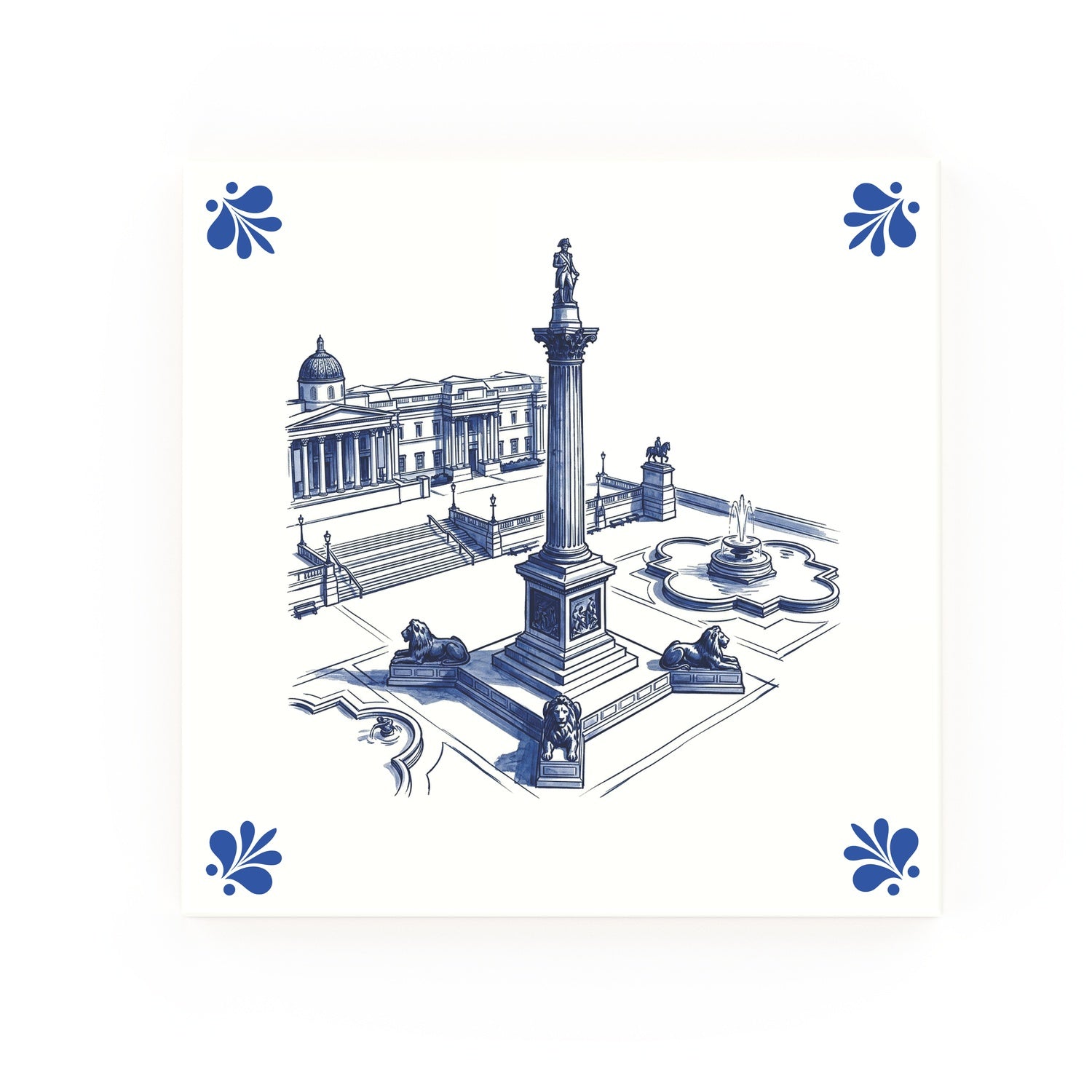 Trafalgar Square Delft blue decorative ceramic tile – Modern corner style