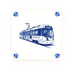 Tram Delft blue decorative ceramic tile – Modern corner style