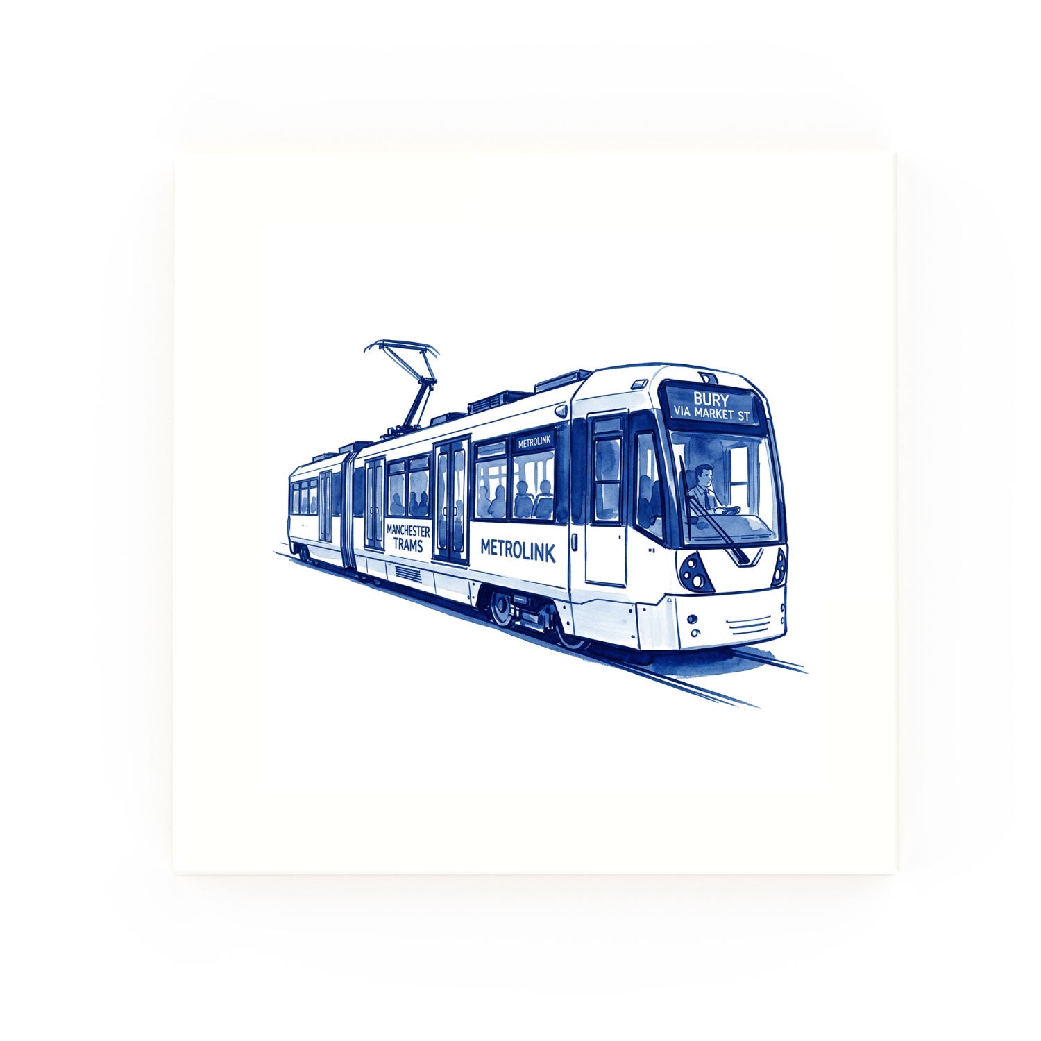 Tram Delft blue decorative ceramic tile – no corner style
