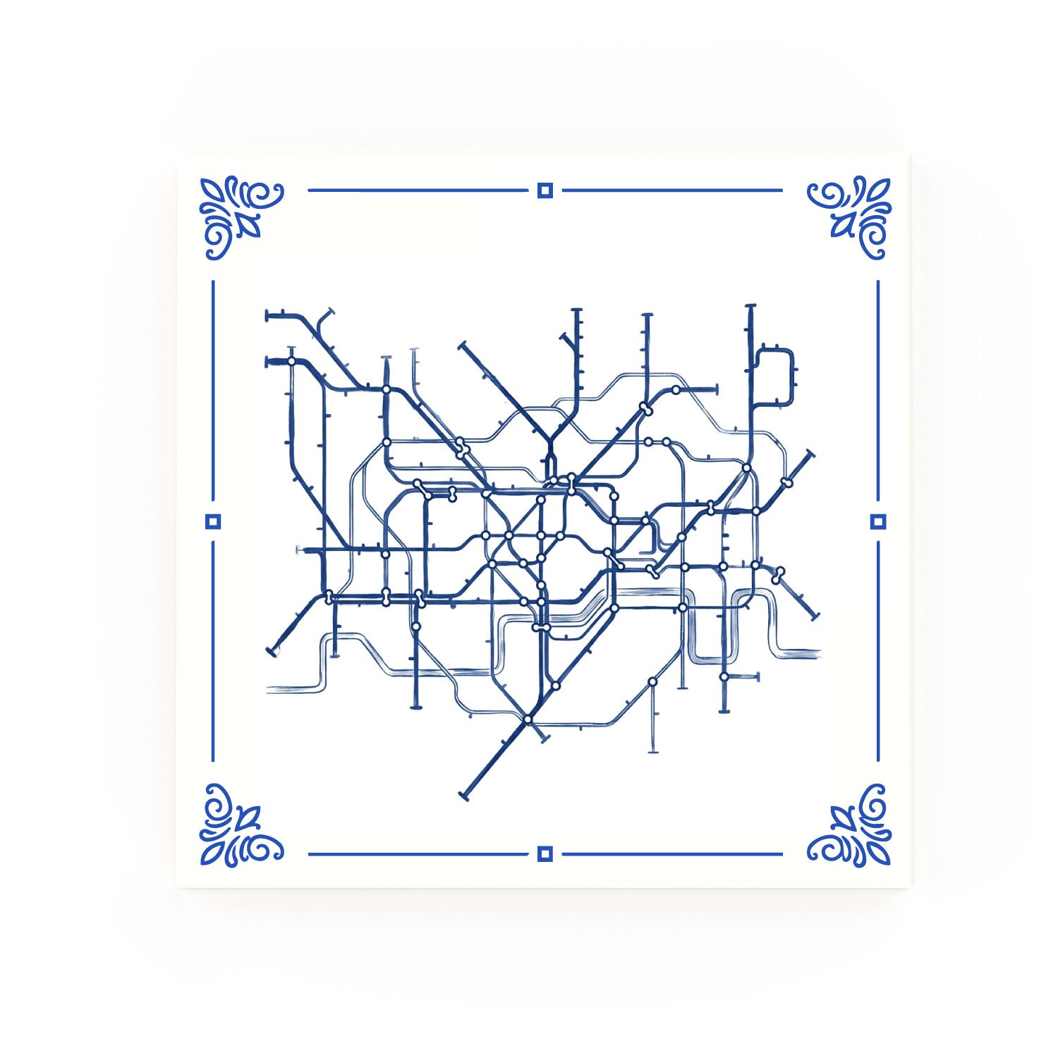 Tube Map Delft blue decorative ceramic tile – Classic corner style
