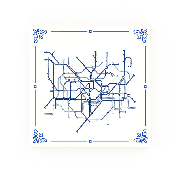 Tube Map Delft blue decorative ceramic tile – Classic corner style