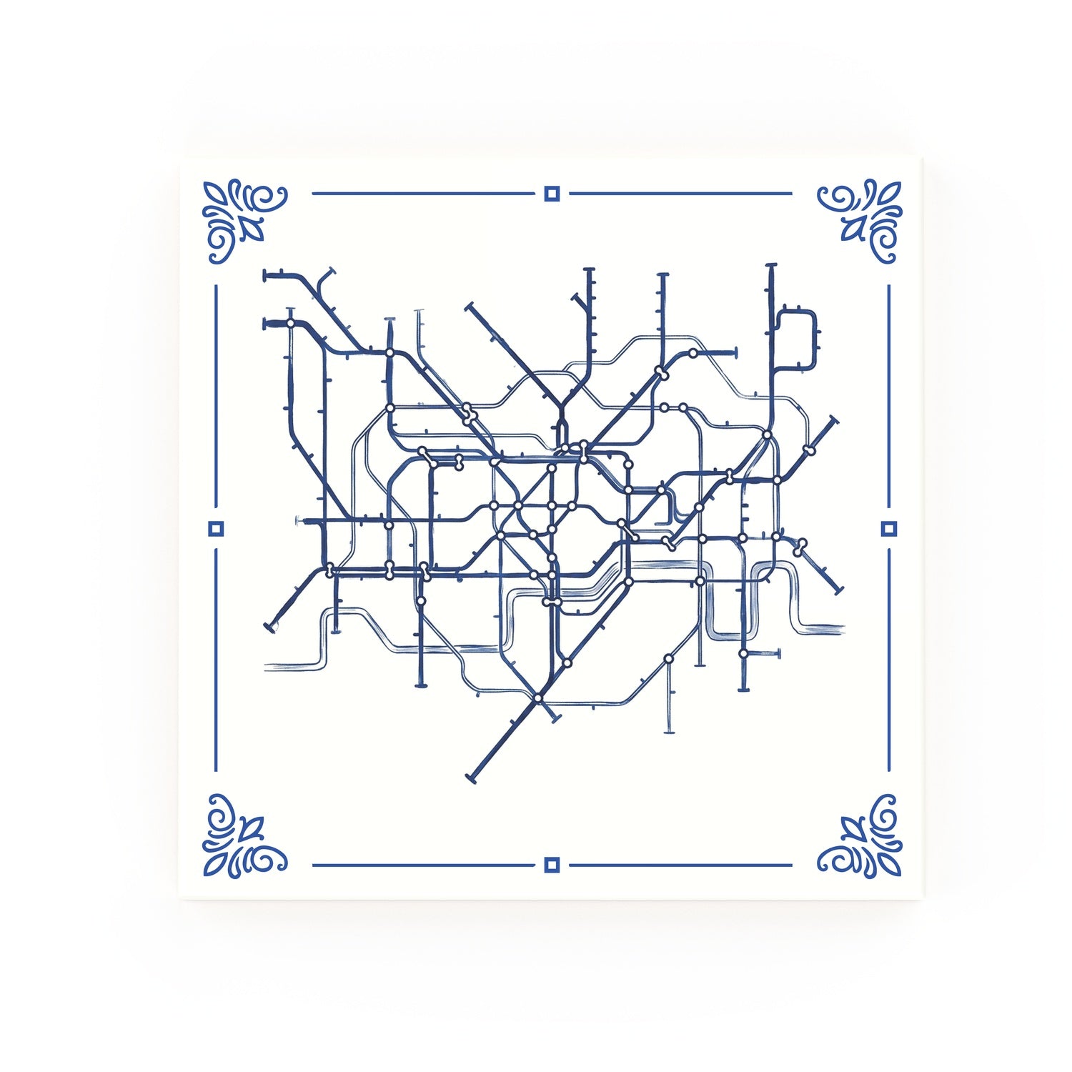 Tube Map Delft blue decorative ceramic tile – Classic corner style