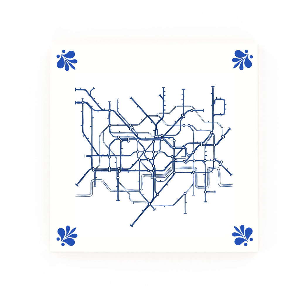 Tube Map Delft blue decorative ceramic tile – Modern corner style