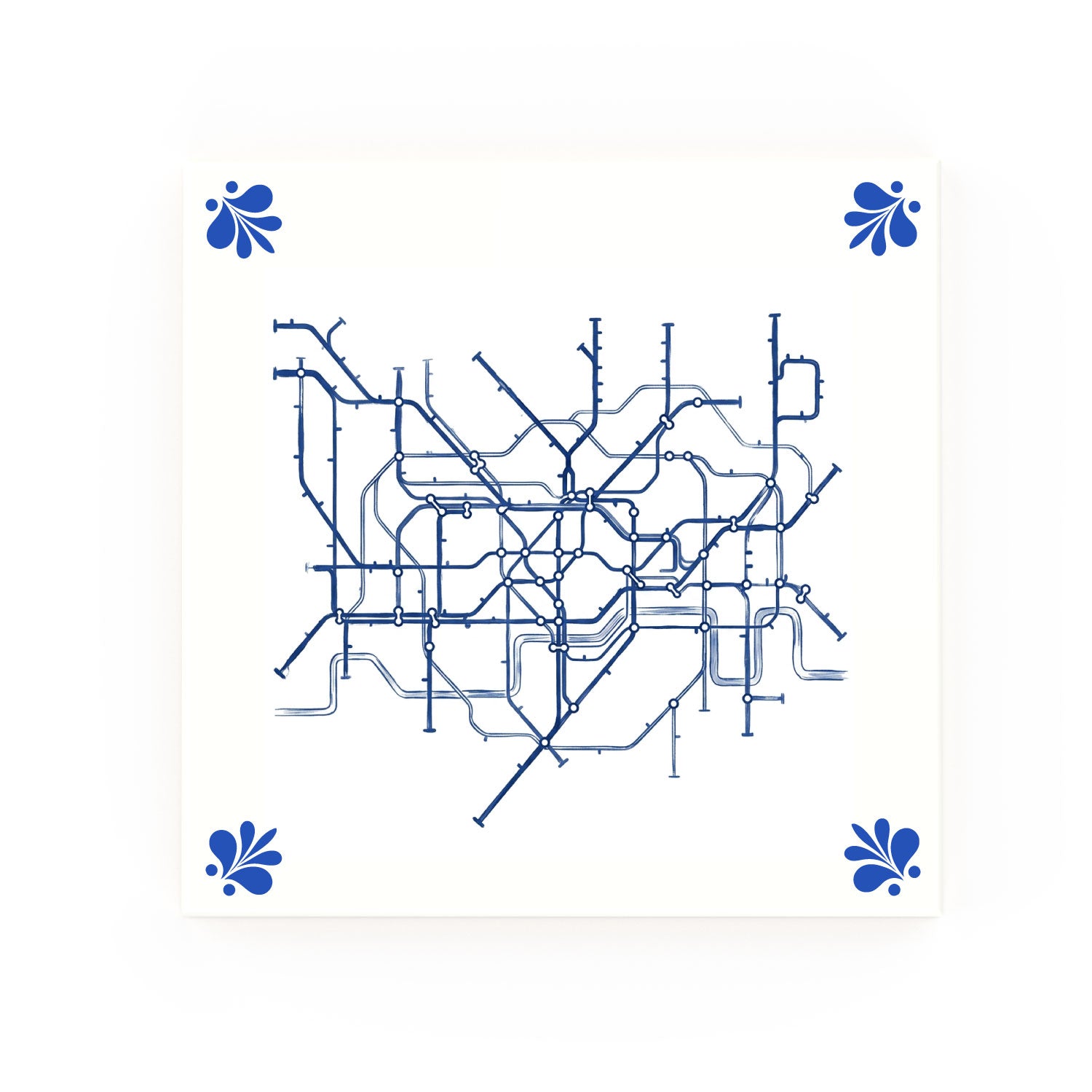 Tube Map Delft blue decorative ceramic tile – Modern corner style