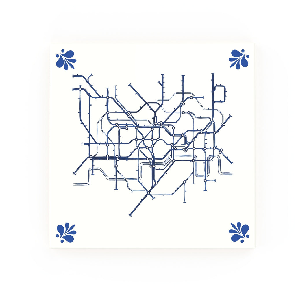Tube Map Delft blue decorative ceramic tile – Modern corner style