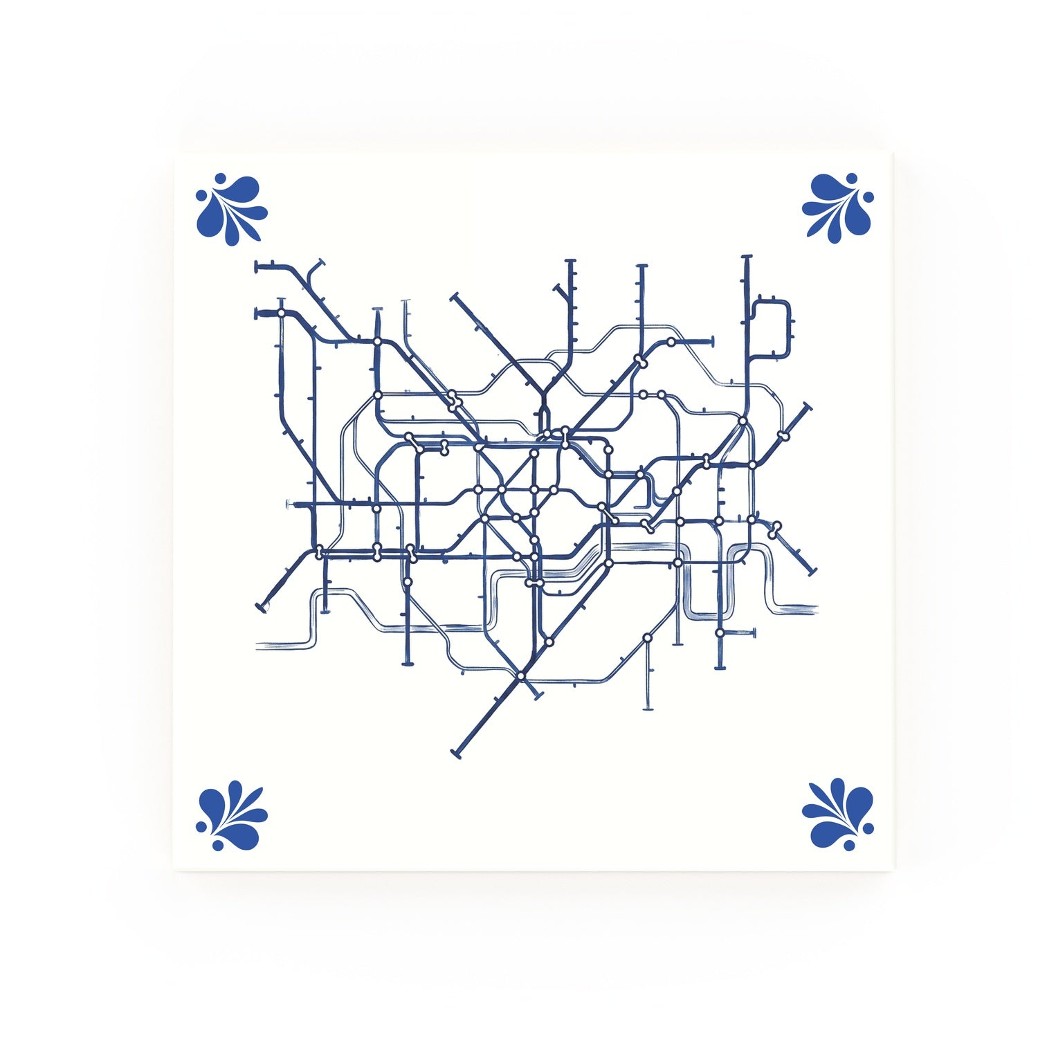 Tube Map Delft blue decorative ceramic tile – Modern corner style