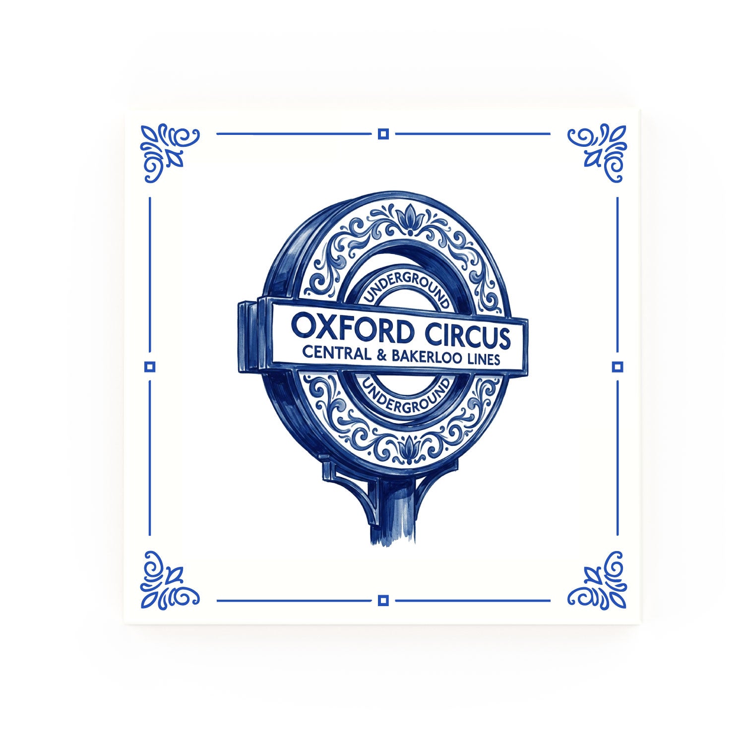 Tube Sign Delft blue decorative ceramic tile – Classic corner style