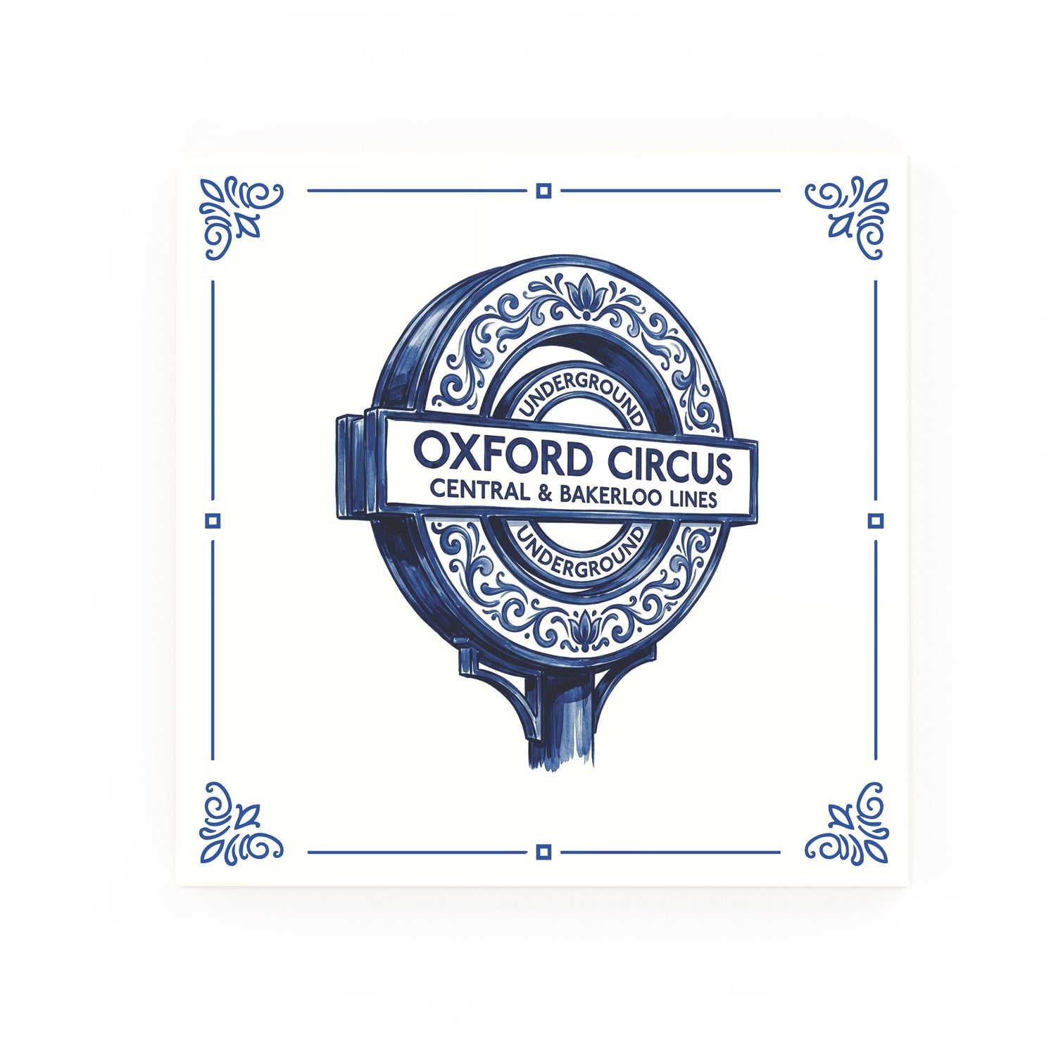 Tube Sign Delft blue decorative ceramic tile – Classic corner style