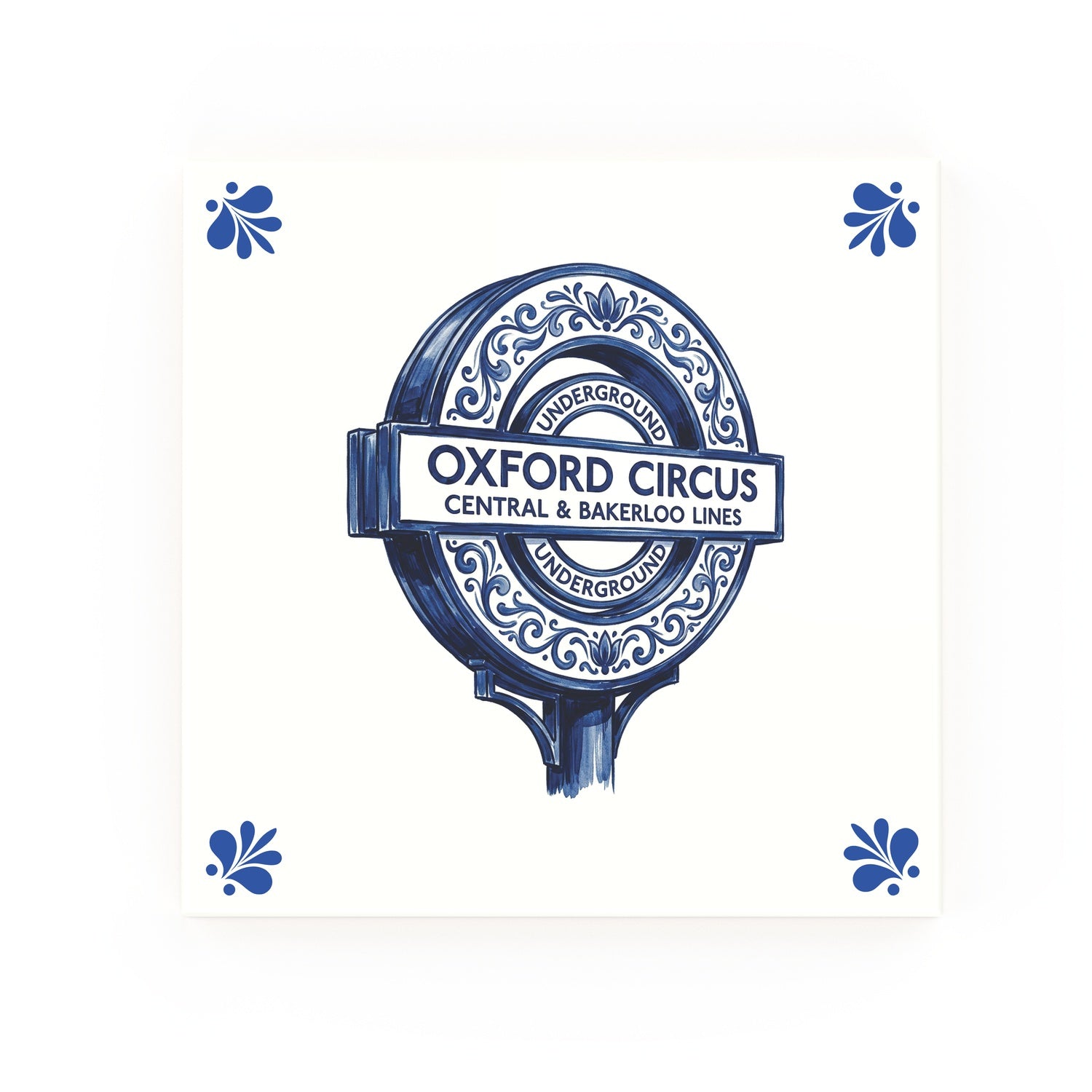 Tube Sign Delft blue decorative ceramic tile – Modern corner style