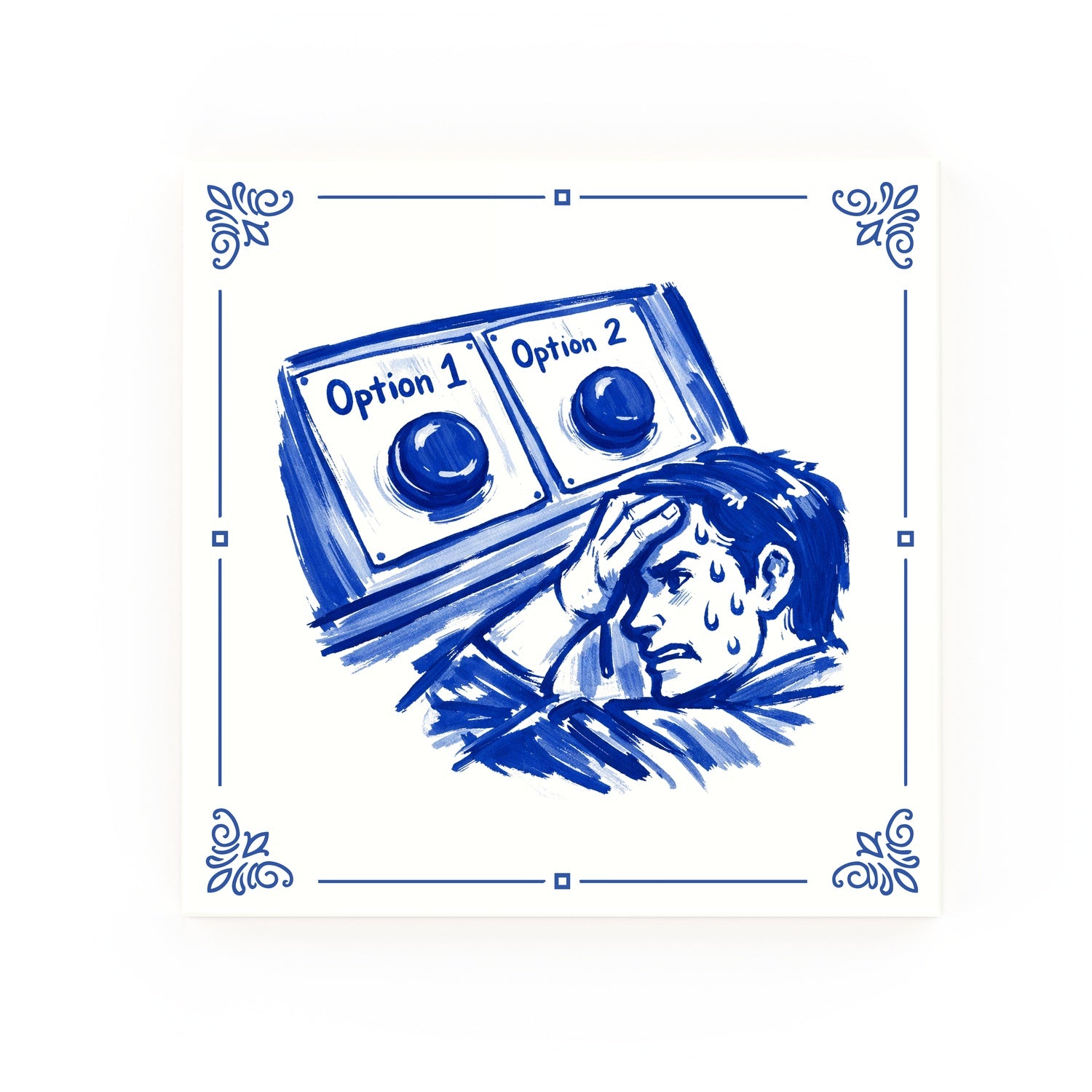 Two Buttons Delft blue decorative ceramic tile – Classic corner style