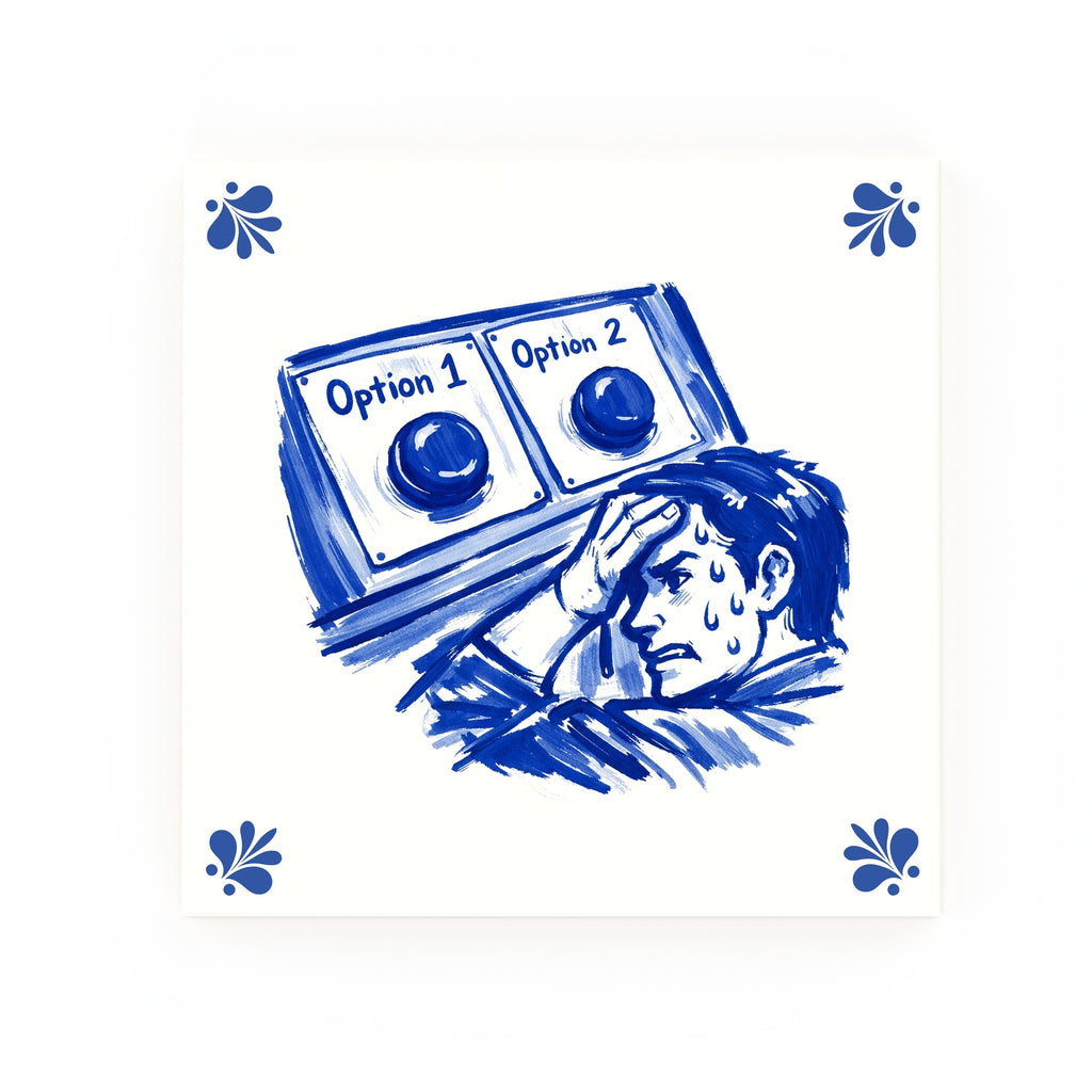 Two Buttons Delft blue decorative ceramic tile – Modern corner style