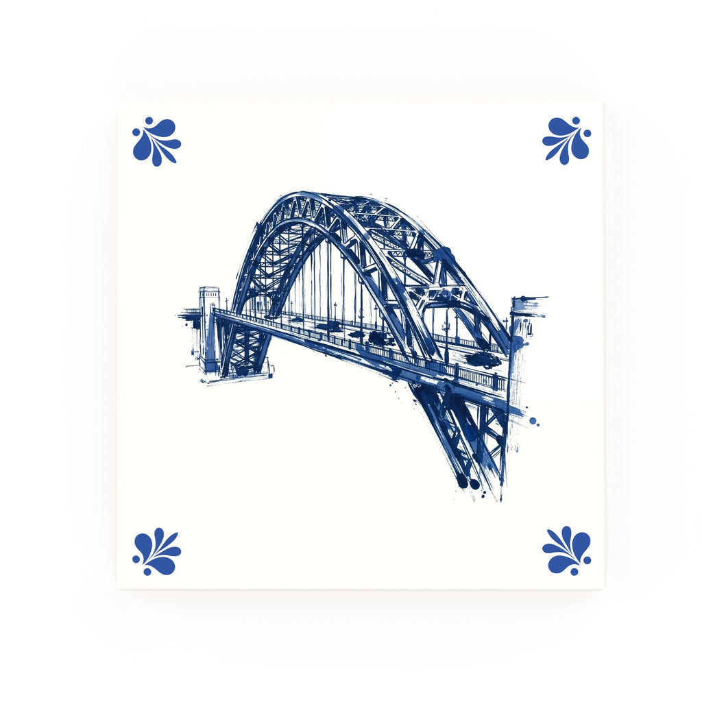 Tyne Bridge Delft blue decorative ceramic tile – Modern corner style