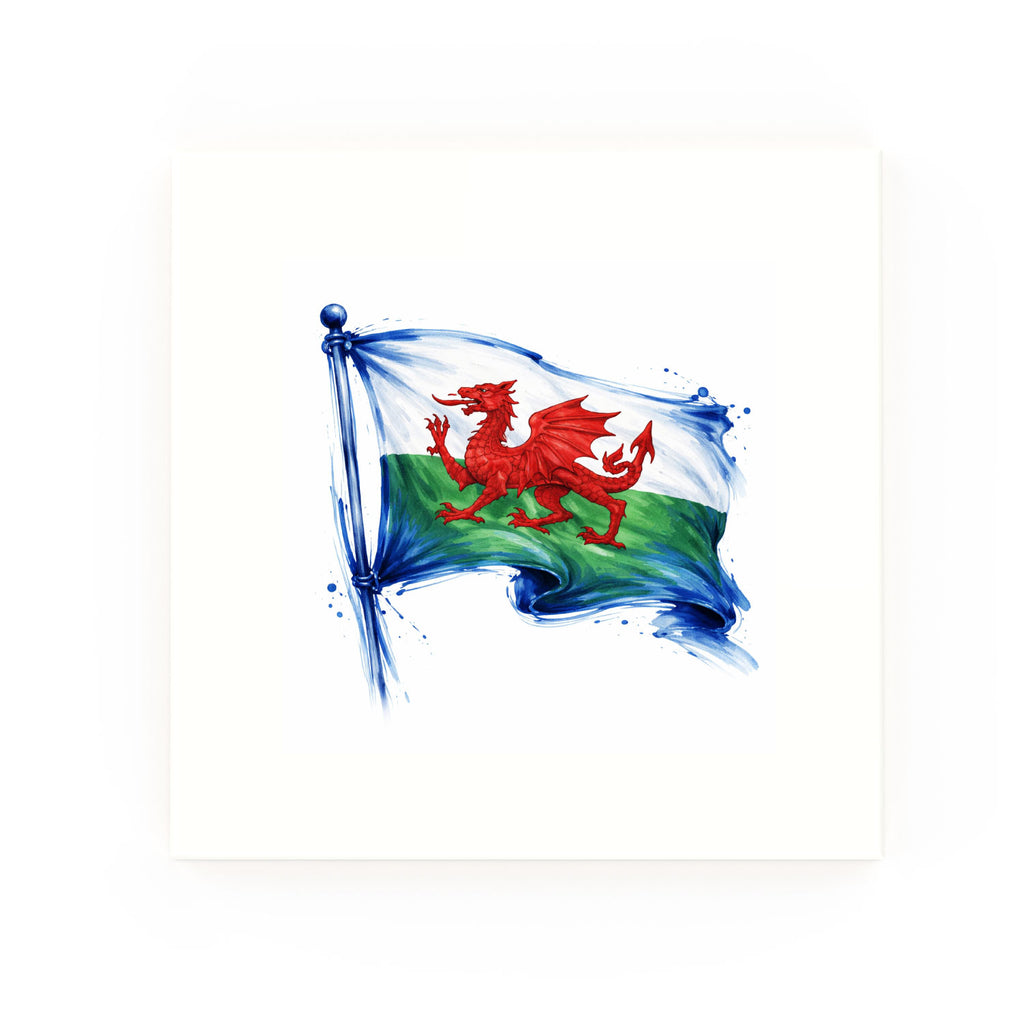 Delft blue ceramic tile no border – Wales Flag design