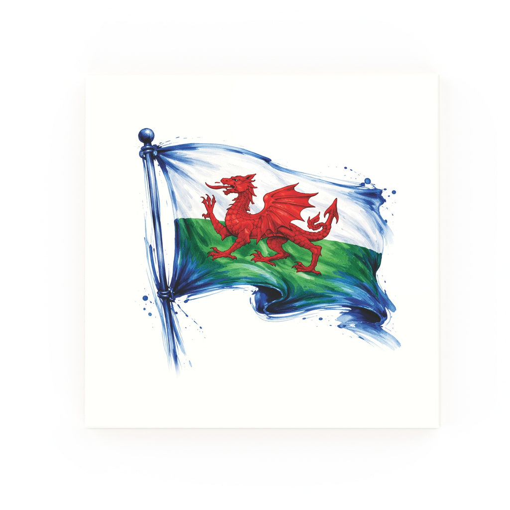 Delft blue ceramic tile no border – Wales Flag design