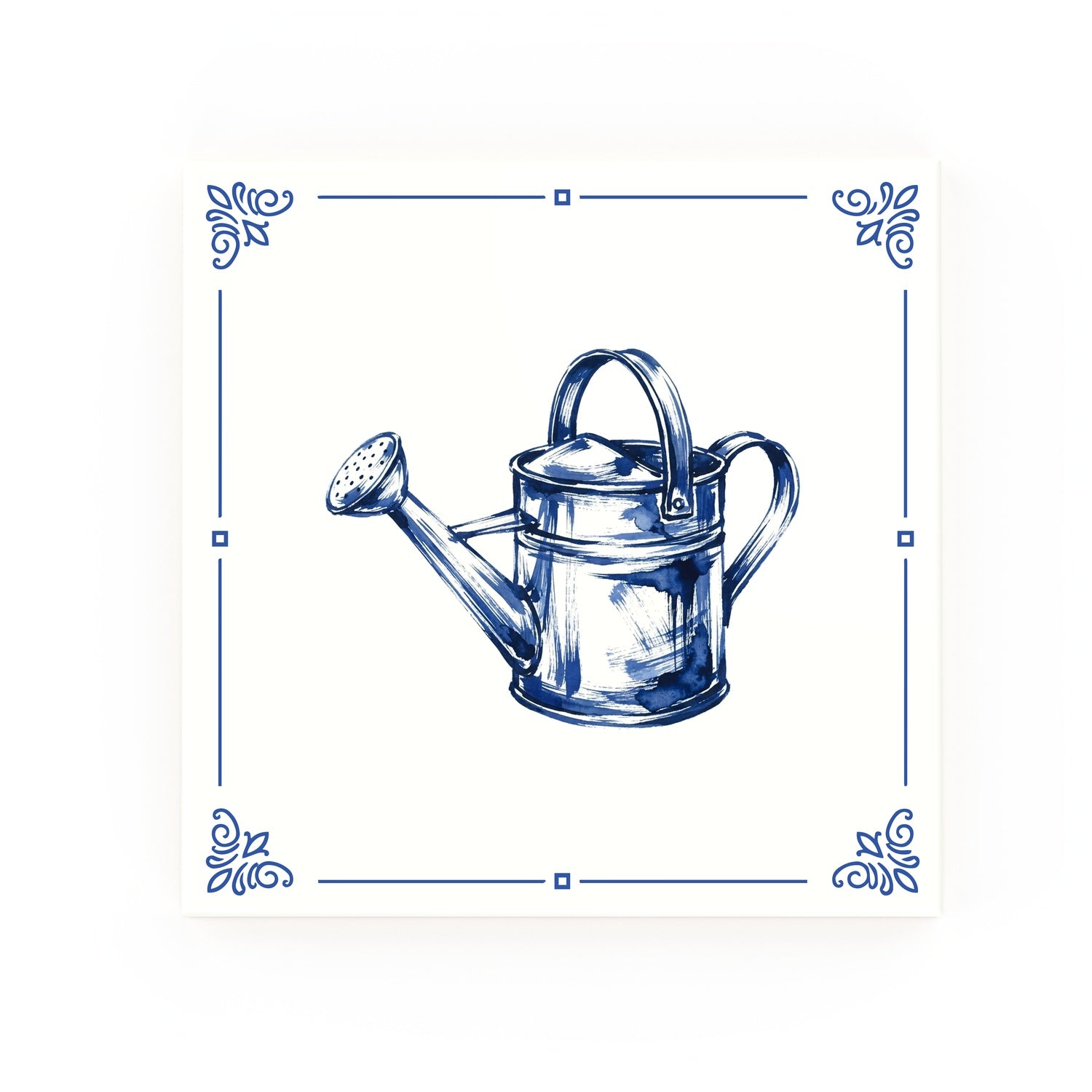 Watering Can Delft blue decorative ceramic tile – Classic corner style