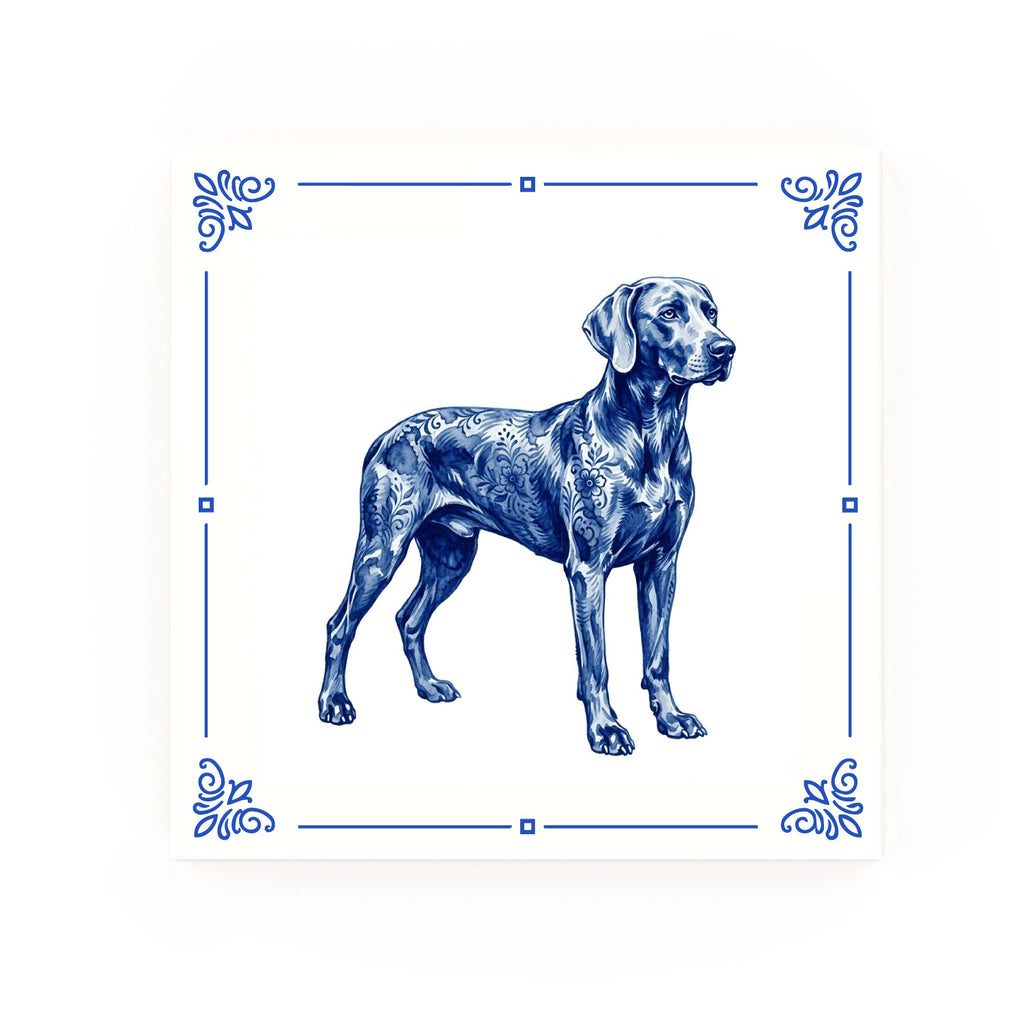 Weimaraner Delft blue decorative ceramic tile – Classic corner style