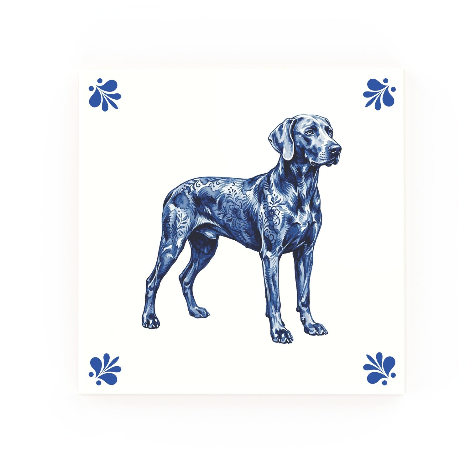 Weimaraner Delft blue decorative ceramic tile – Modern corner style