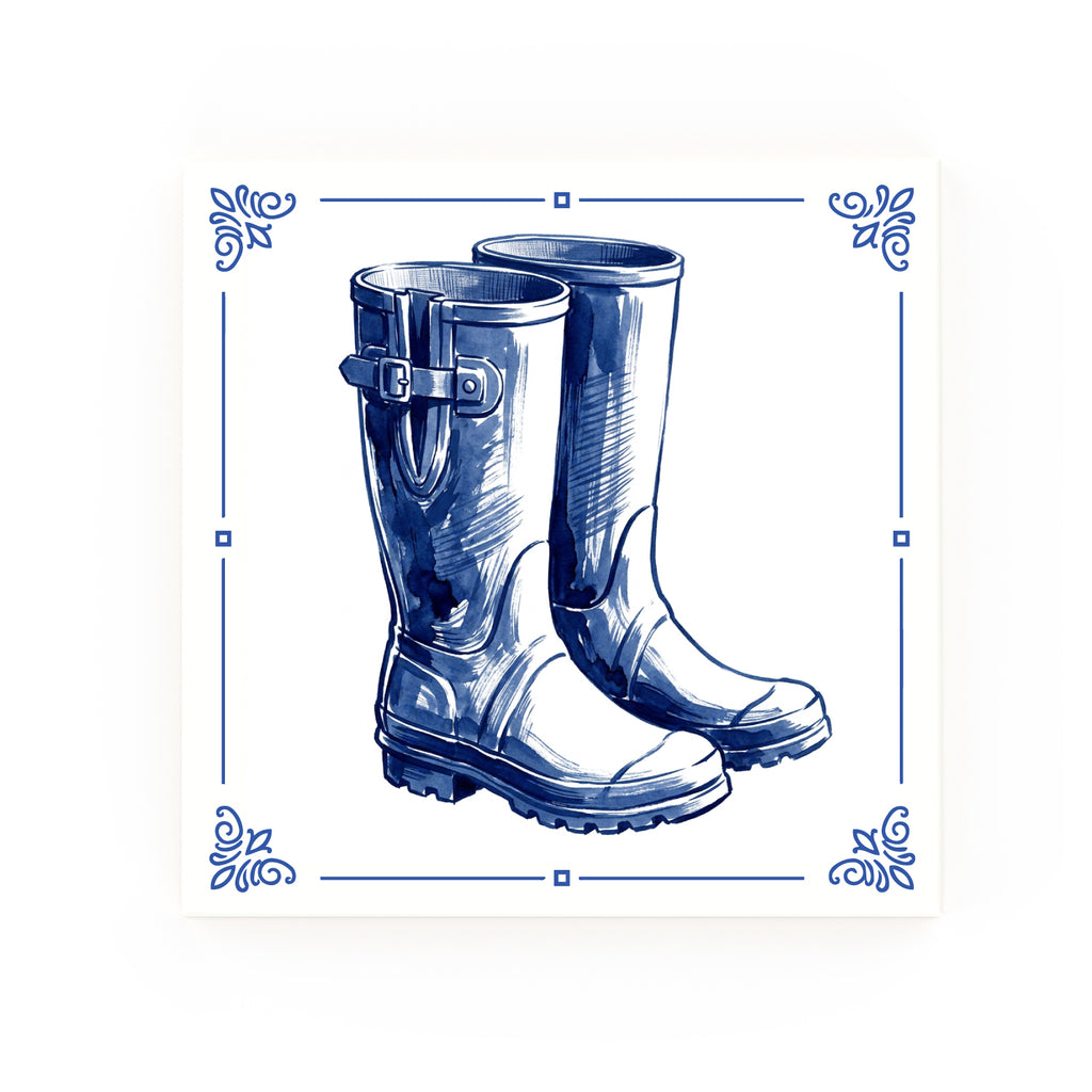 Wellies Delft blue decorative ceramic tile – classic corners