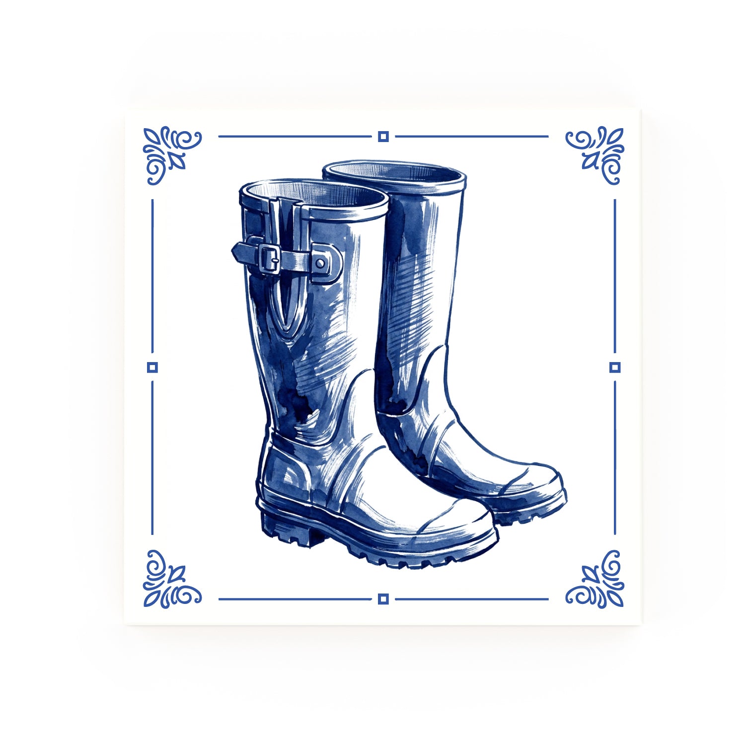Wellies Delft blue decorative ceramic tile – classic corners