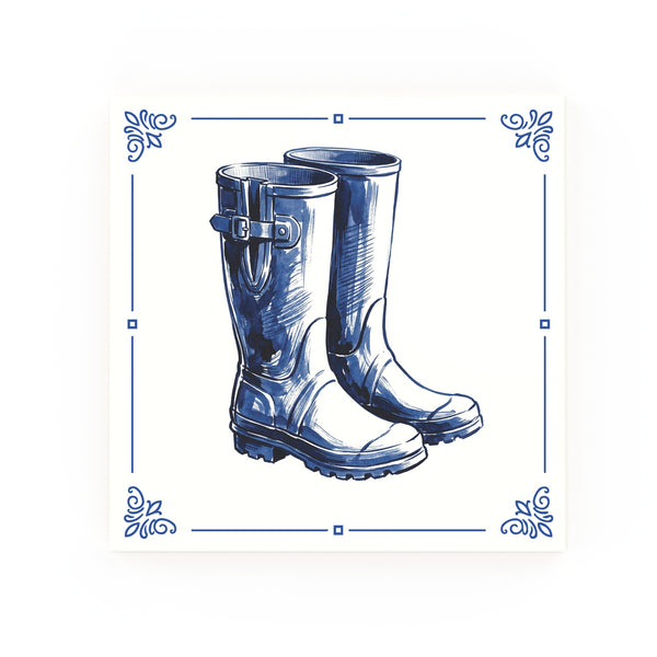 Wellies Delft blue decorative ceramic tile – classic corners