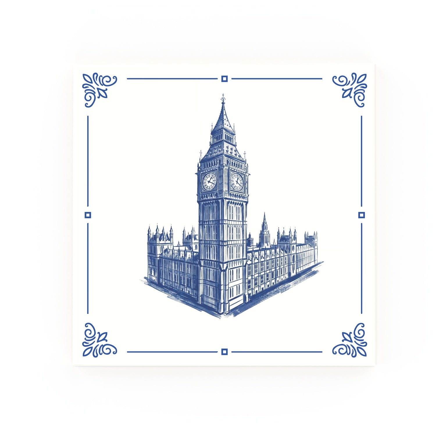 Westminster & Big Ben Delft blue decorative ceramic tile – Classic corner style