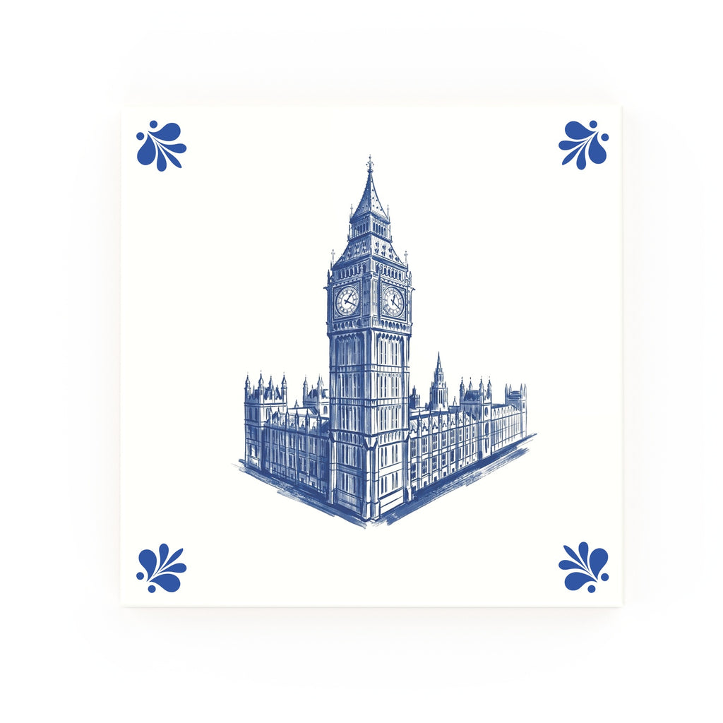 Westminster & Big Ben Delft blue decorative ceramic tile – Modern corner style