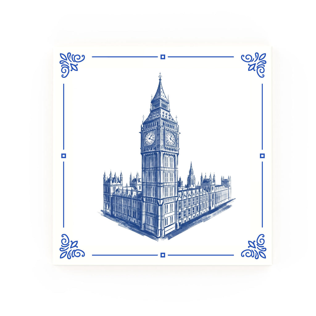 Westminster & Big Ben Delft blue decorative ceramic tile – Classic corner style