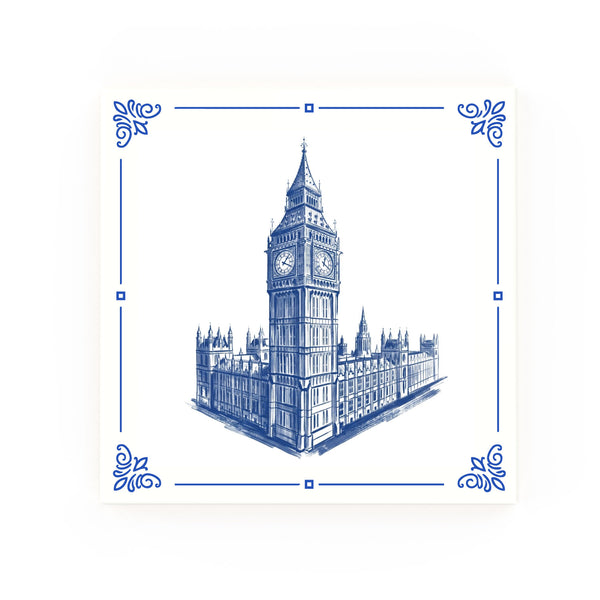 Westminster & Big Ben Delft blue decorative ceramic tile – Classic corner style