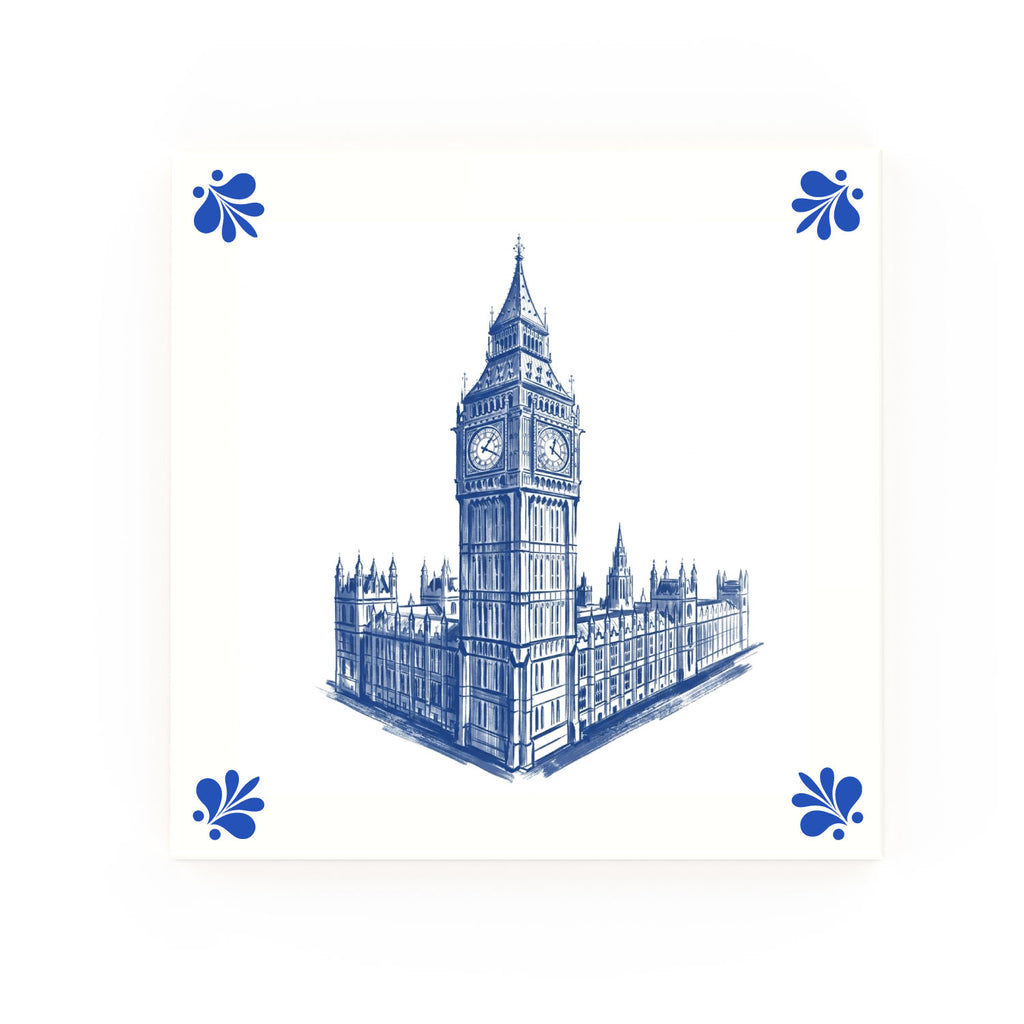 Westminster & Big Ben Delft blue decorative ceramic tile – Modern corner style