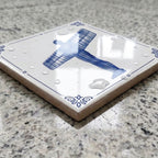 Decorative Delft blue tile – water resistant surface close-up
