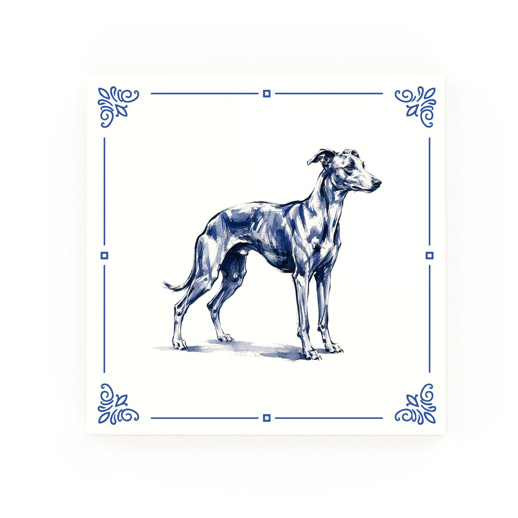 Whippet Delft blue decorative ceramic tile – Classic corner style