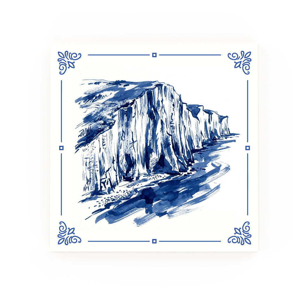 White Cliffs of Dover Delft blue decorative ceramic tile – classic corners