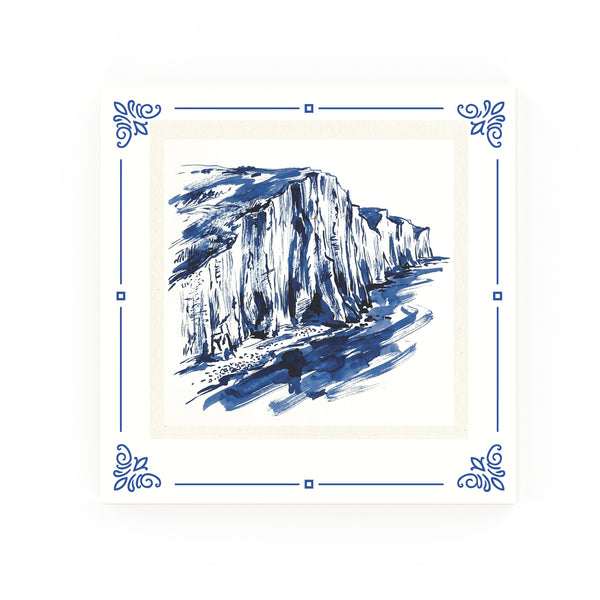 White Cliffs of Dover Delft blue decorative ceramic tile – classic corners