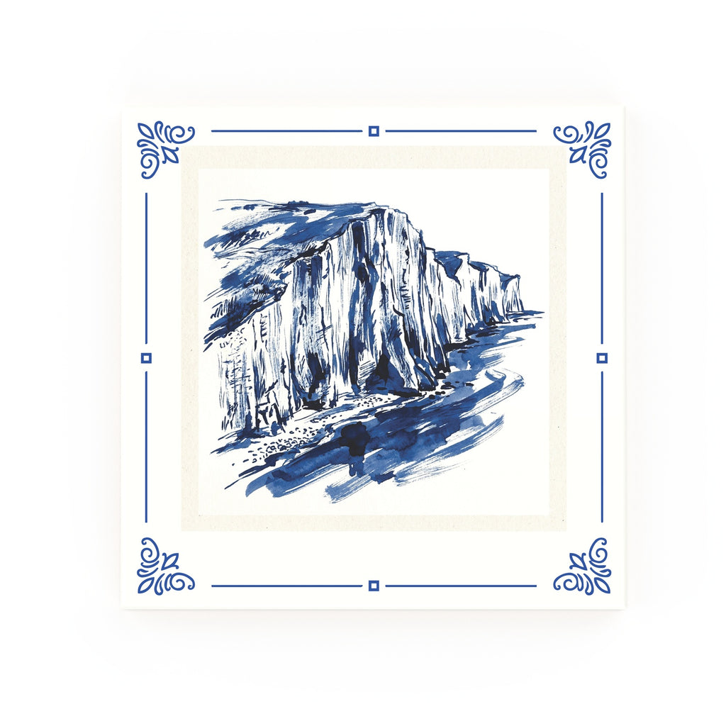White Cliffs of Dover Delft blue decorative ceramic tile – classic corners