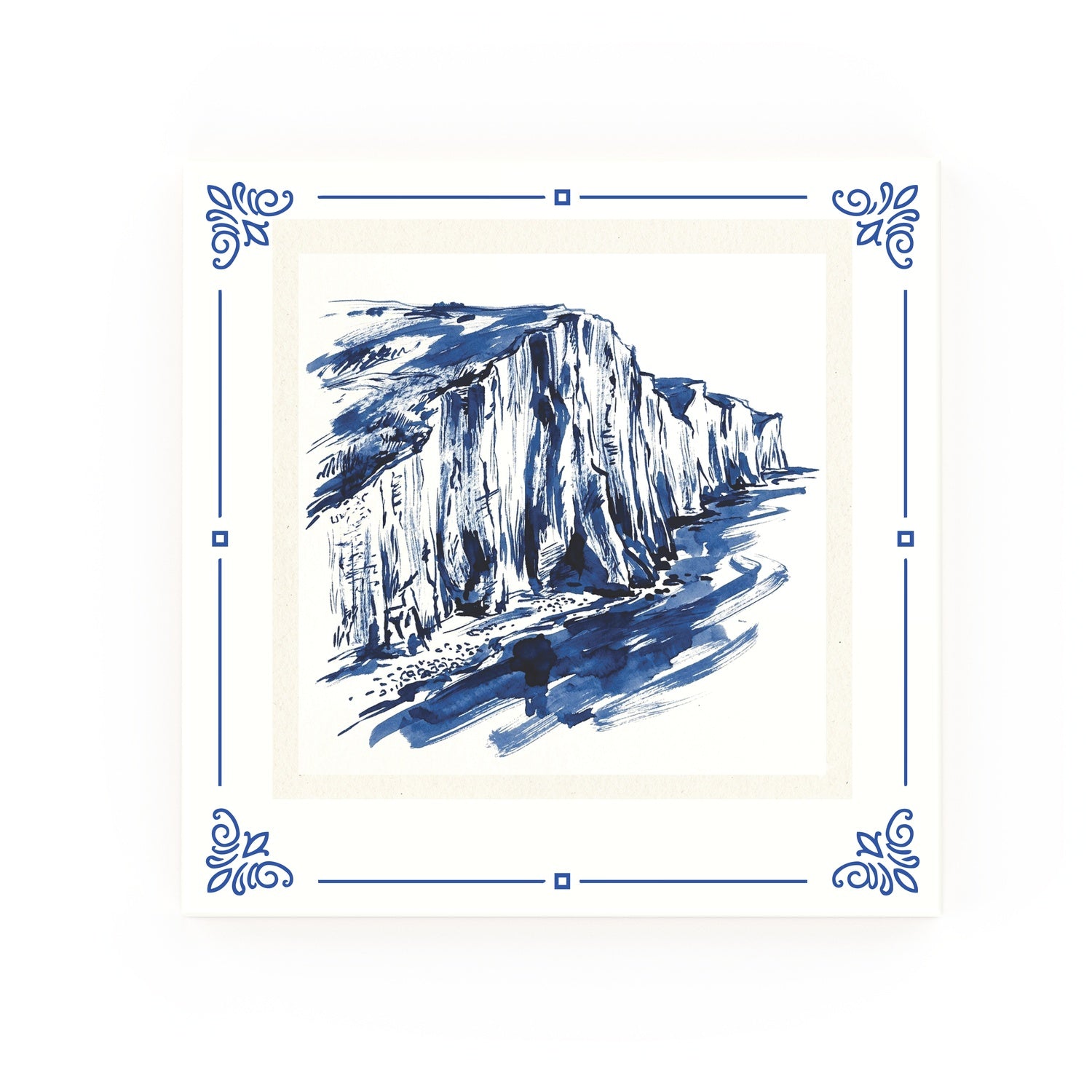 White Cliffs of Dover Delft blue decorative ceramic tile – classic corners