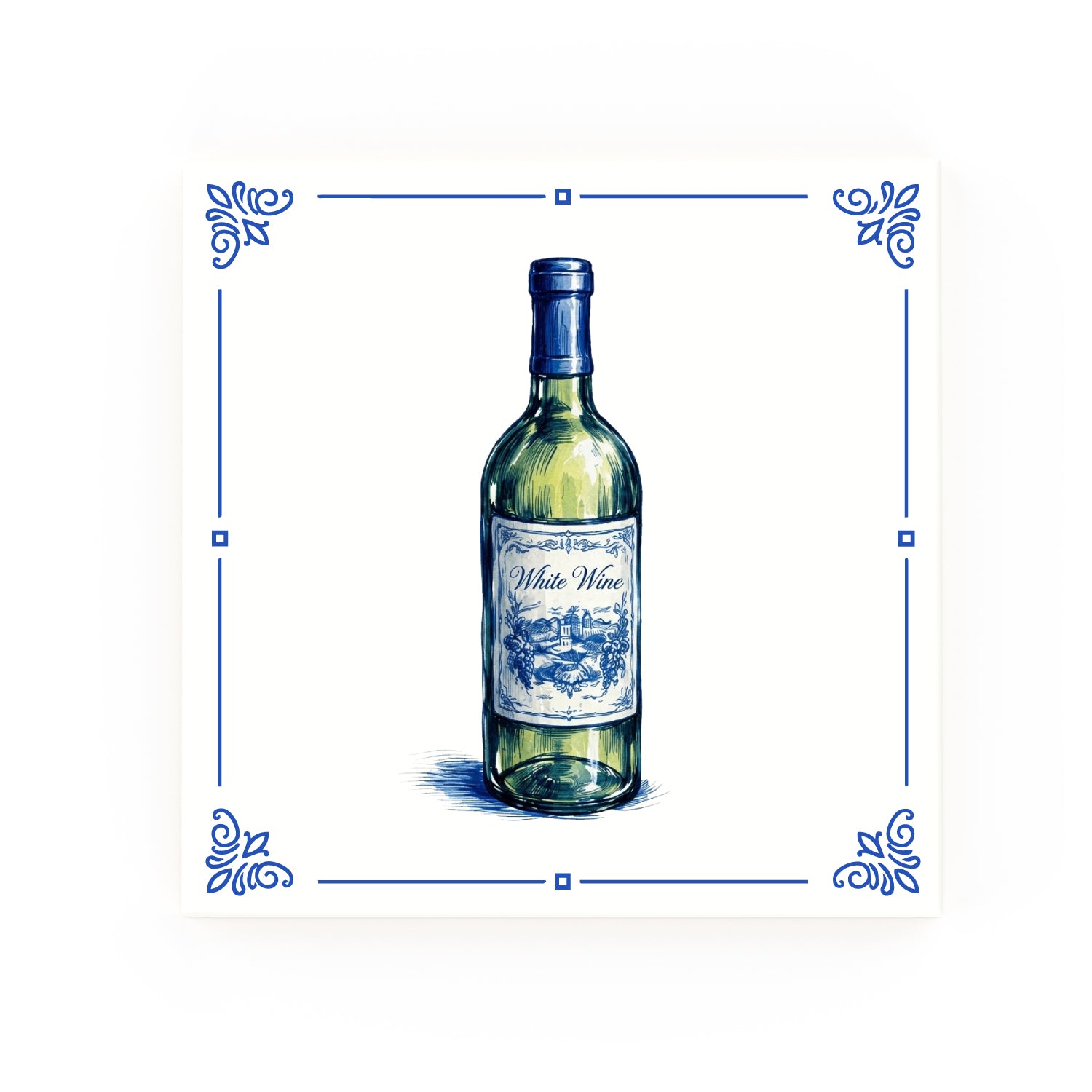 White Wine | Decorative British Ceramic Delft Blue Tile
