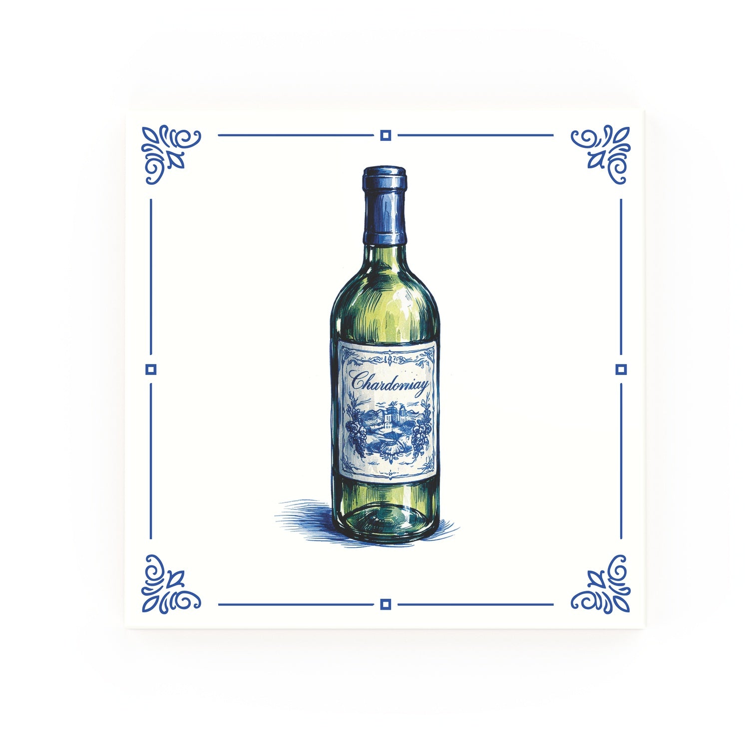 White Wine Delft blue decorative ceramic tile – classic corners