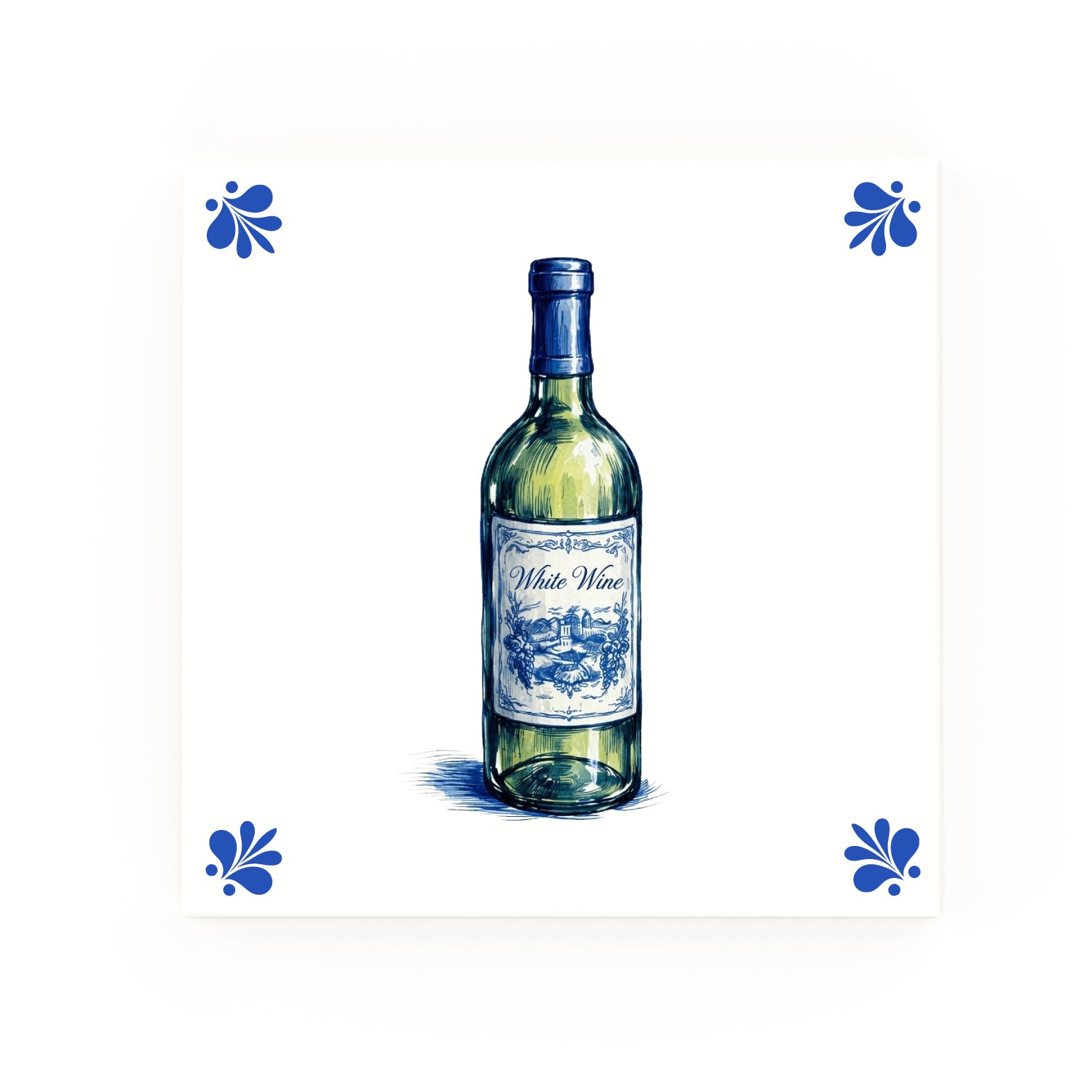 White Wine | Decorative British Ceramic Delft Blue Tile