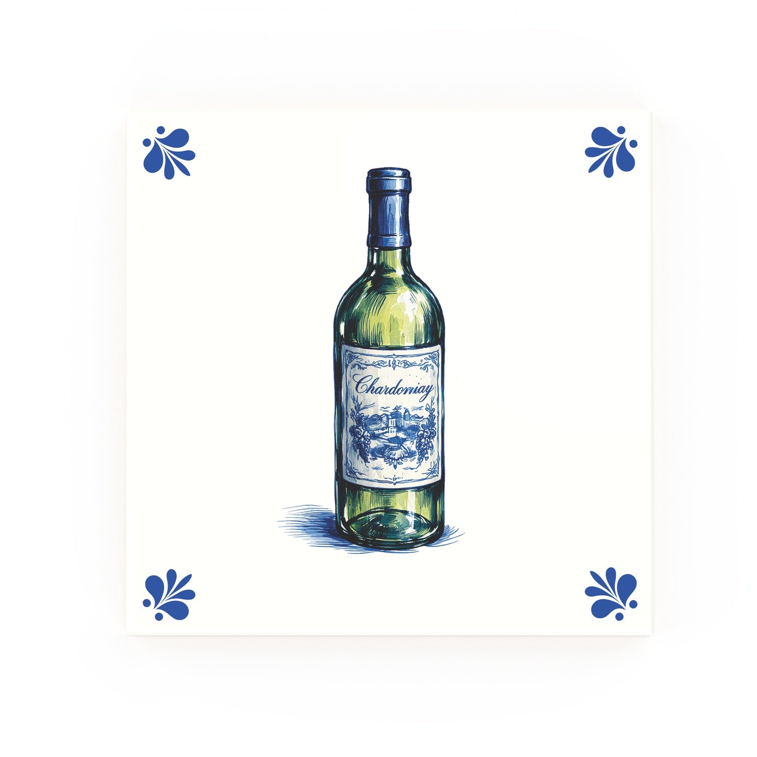 White Wine Delft blue tile – modern rounded corners