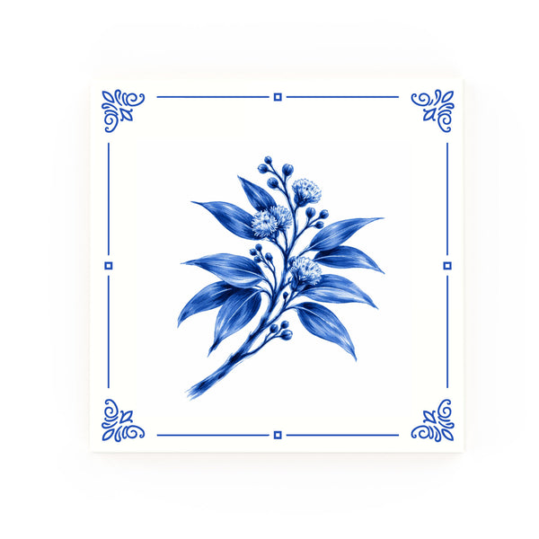 Wild Eucalyptus Delft blue decorative ceramic tile – Classic corner style