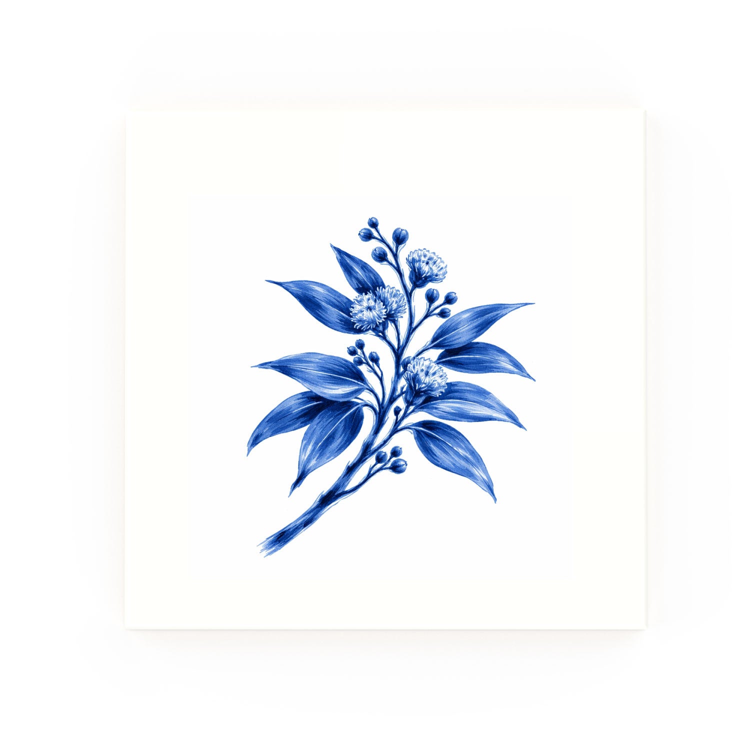 Wild Eucalyptus Delft blue decorative ceramic tile – no corner style