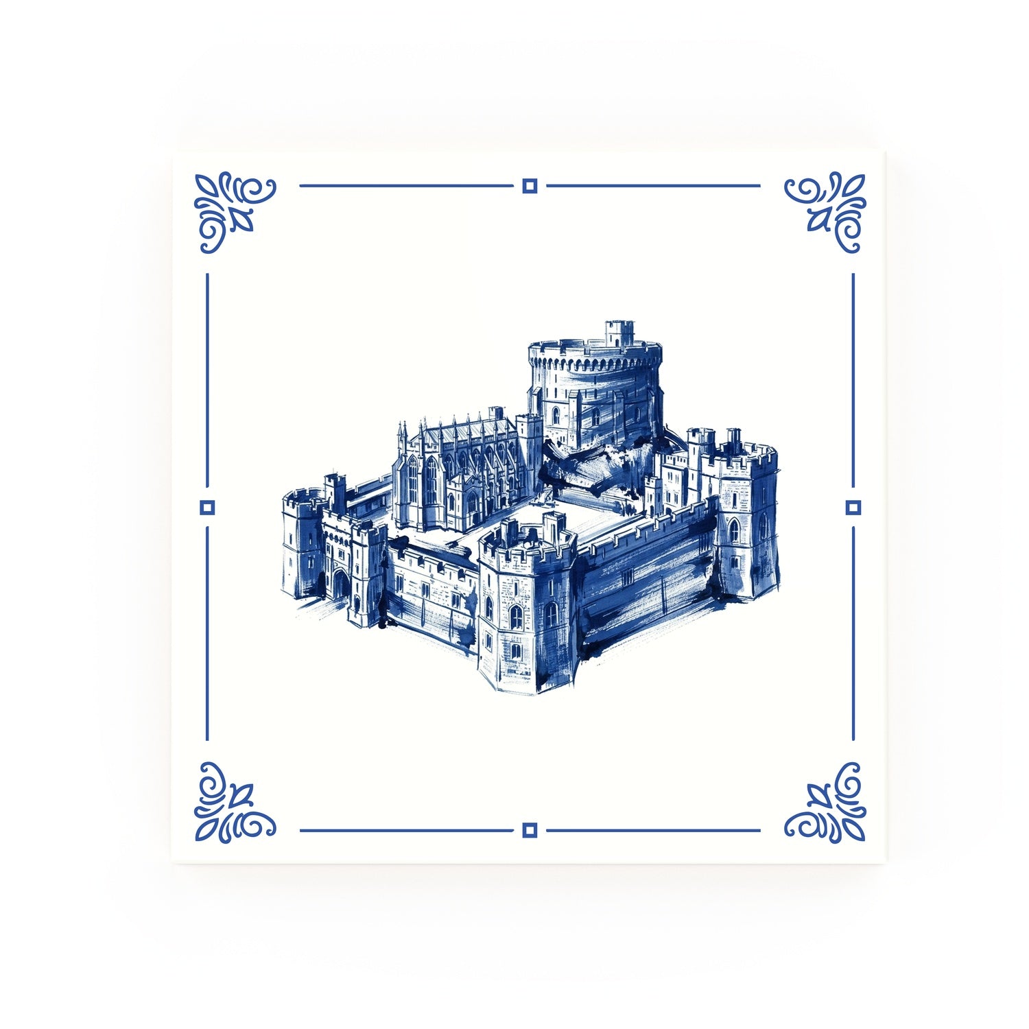 Windsor Castle Delft blue decorative ceramic tile – Classic corner style