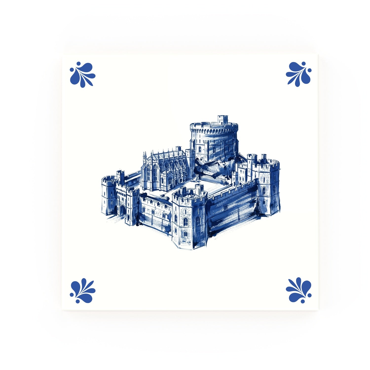 Windsor Castle Delft blue decorative ceramic tile – Modern corner style