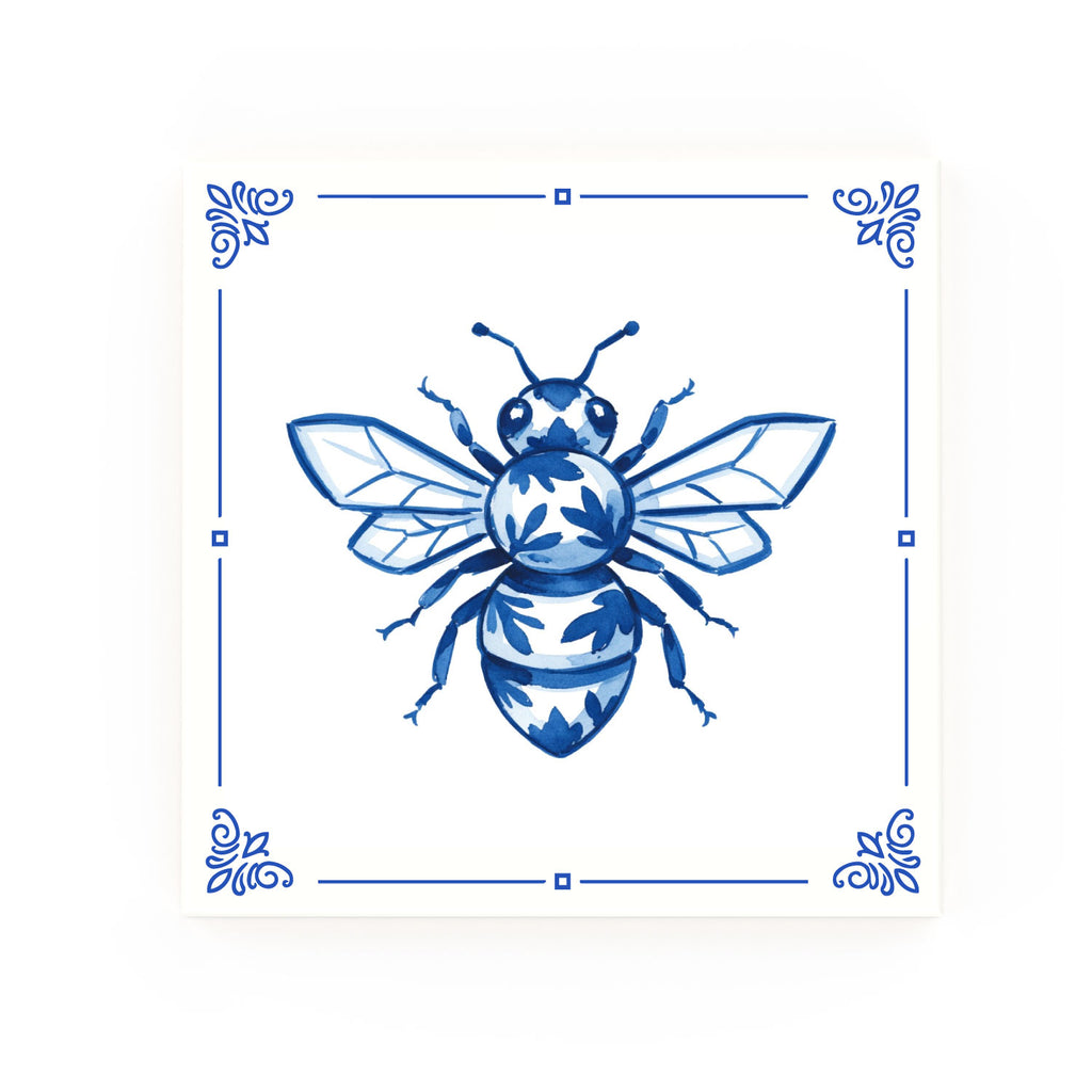 Worker Bee Delft blue decorative ceramic tile – Classic corner style