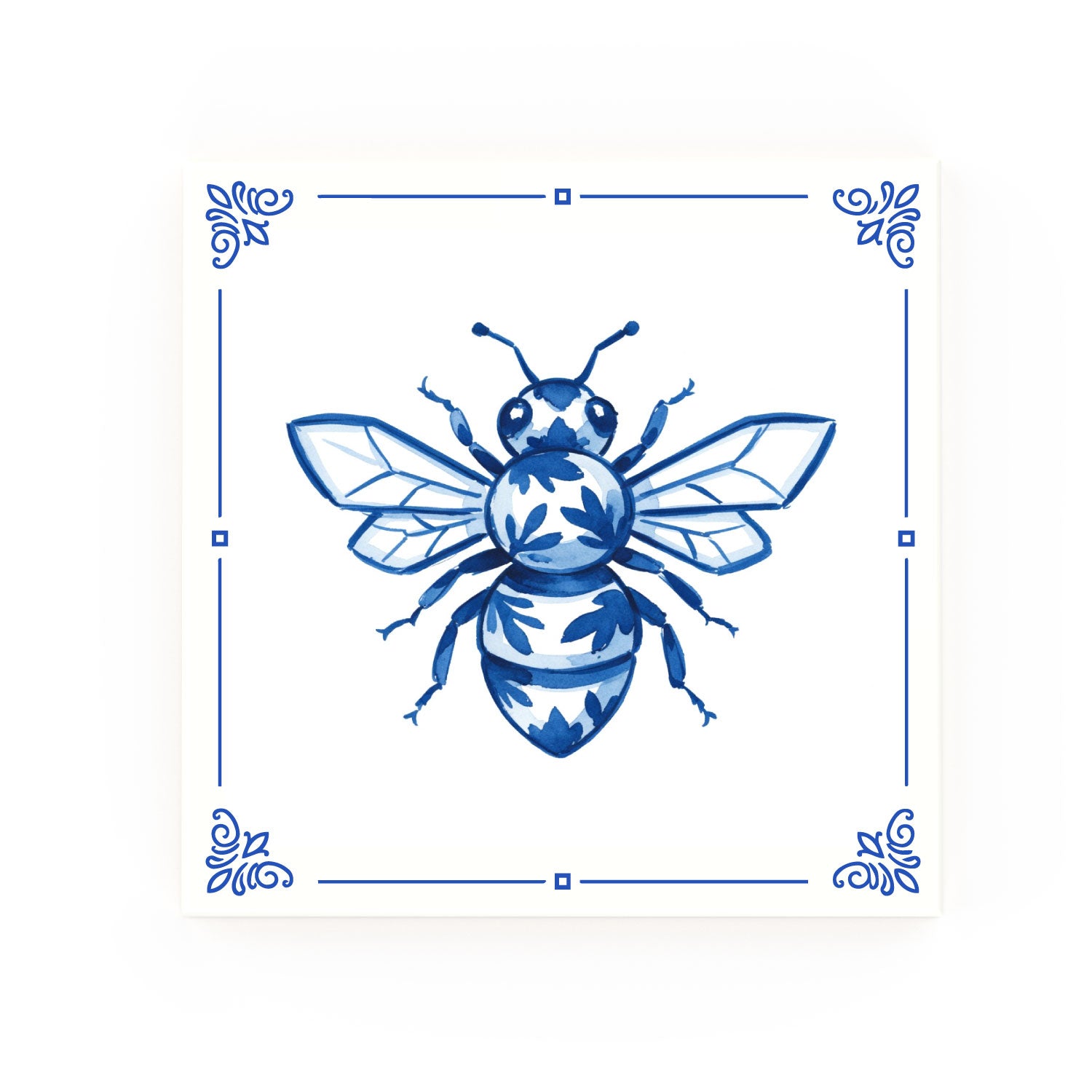 Worker Bee Delft blue decorative ceramic tile – Classic corner style